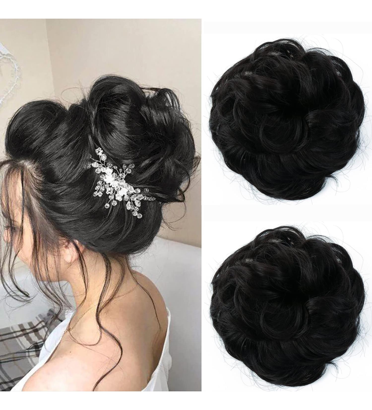 JJstar 2PCS Curly Messy Bun Hair Pieces in Off Black - High Heat Resistant Synthetic Fiber Scrunchies for Women and Girls - Buy Online on SooperMarket.com