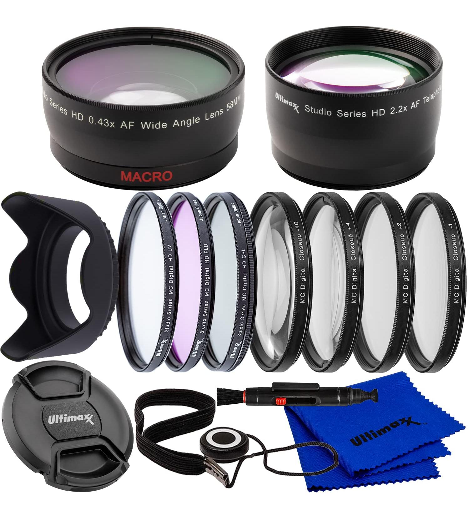 Ultimaxx 55MM Lens Filter Kit with 2.2X Telephoto, Wide Angle, Macro Lenses - Compatible with Nikon D3400 D3500 D5500 D5600 Camera & AF-P DX 18-55mm Lens - Buy Online on SooperMarket.com
