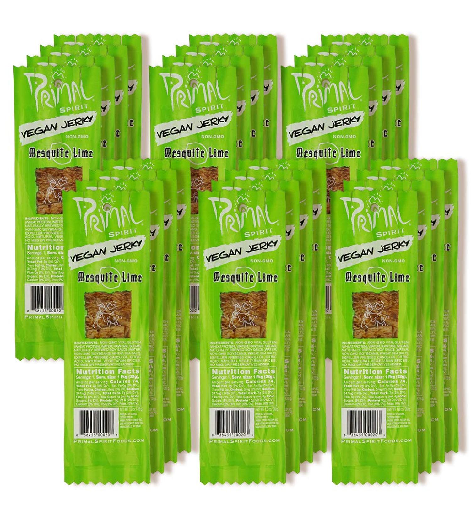 Primal Spirit Vegan Jerky - Classic Mesquite Lime Flavor, Non-GMO, 24 Pack (1 oz each) - Plant-Based Protein Snack - Buy Online on SooperMarket.com