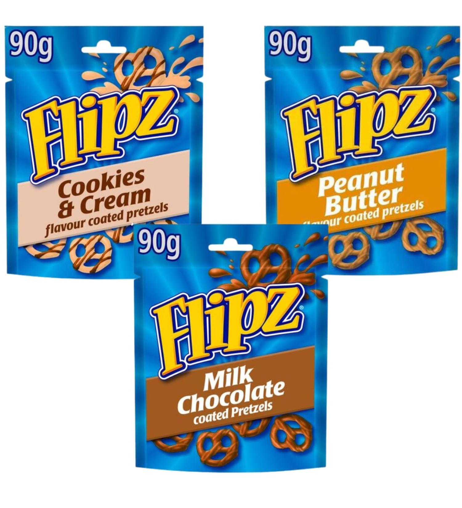 Chocolate Pretzel Bundle with Flipz Milk Chocolate Pretzels 90g Cookies & Cream Pretzels 90g & Peanut Butter Pretzels 90g (3 Pack) - Buy Online on SooperMarket.com