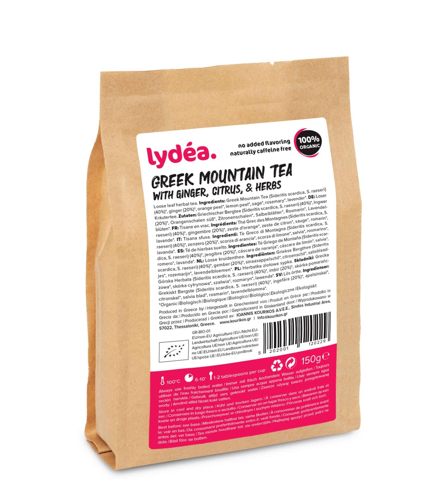 Lydea Organic Greek Mountain Tea with Ginger Citrus & Herbs Loose Leaf Herbal Tea 150 gr. Sachet - Buy Online on SooperMarket.com