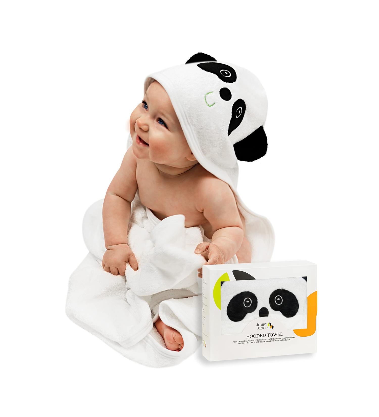 JM Organic Bamboo Hooded Baby Towel for Kids & Babies - 35x35 - Hypoallergenic & Absorbent - Newborn Essentials Gift Set with Washcloth & Laundry Bag - Buy Online on SooperMarket.com
