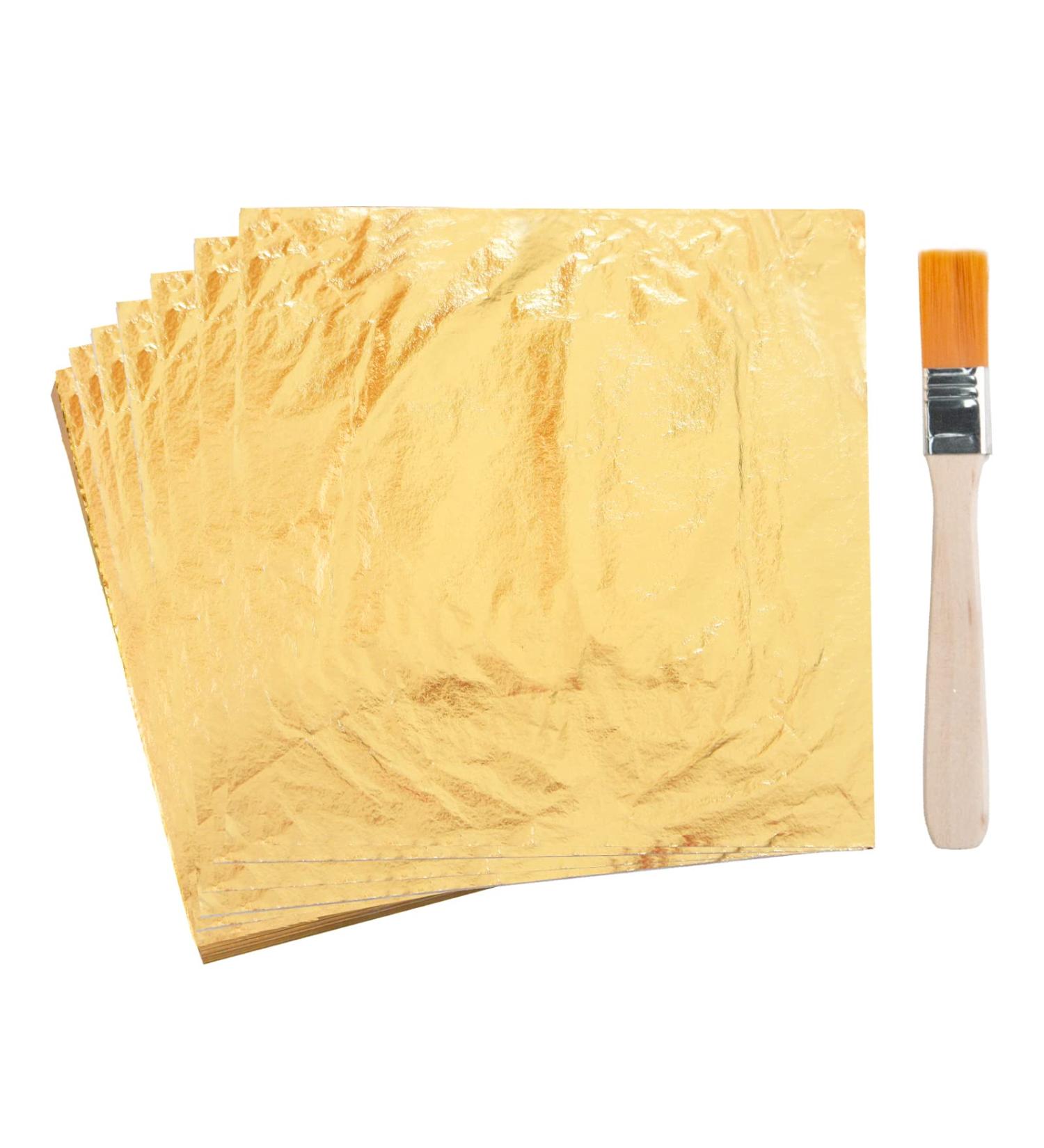 KINNO Gold Leaf Sheets 100 pc - 5.5 Gold Foil Paper for Arts, Crafts, Painting, Gilding, Slime, Nail Design, Furniture Decoration - Includes Brushes as Gifts - Buy Online on SooperMarket.com