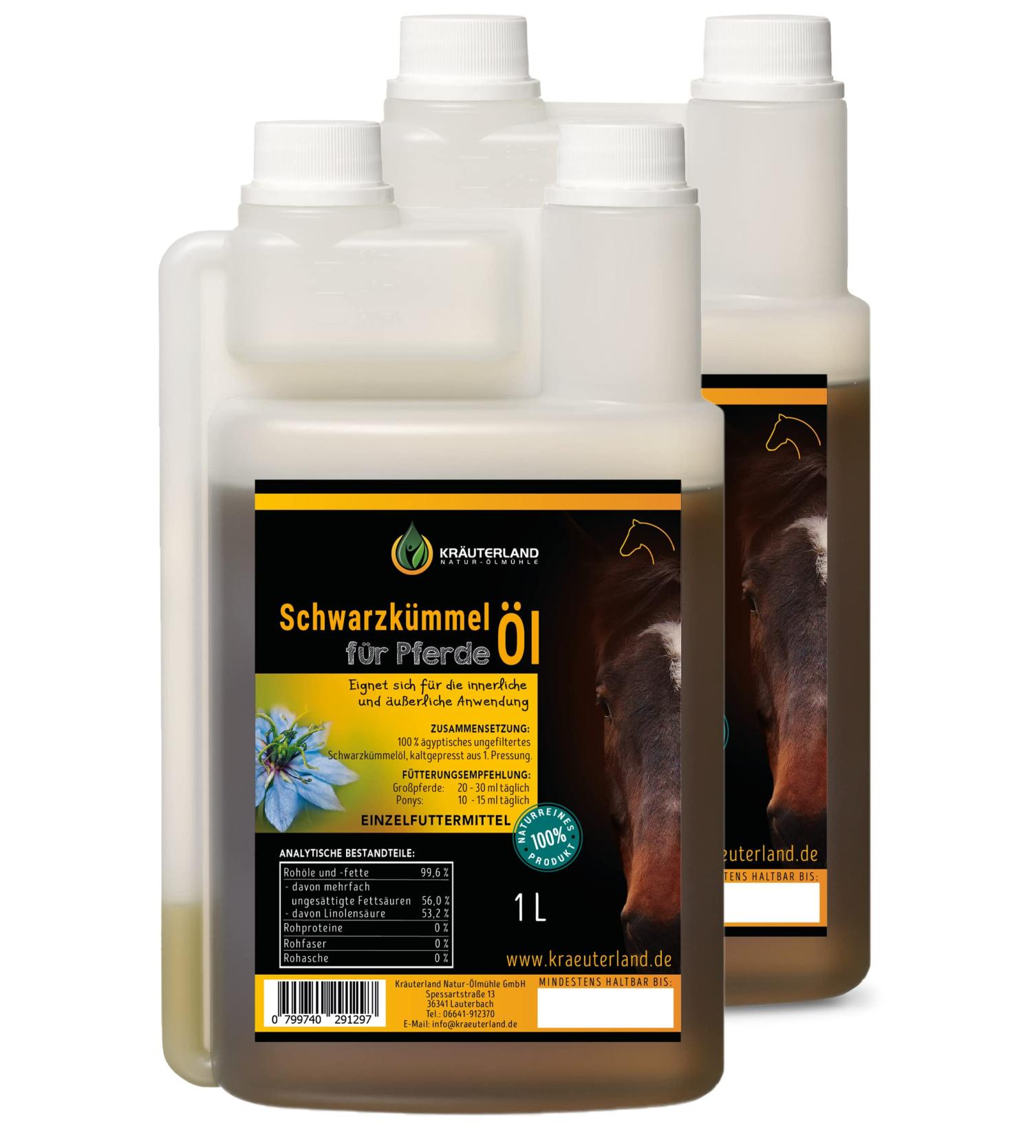 Herbal Land Black Cumin Oil for Horses Dogs & Cats - 100% Pure Cold-Pressed - 2 Liters (2x1L Dosing Bottle) - German Premium Quality - Buy Online on SooperMarket.com