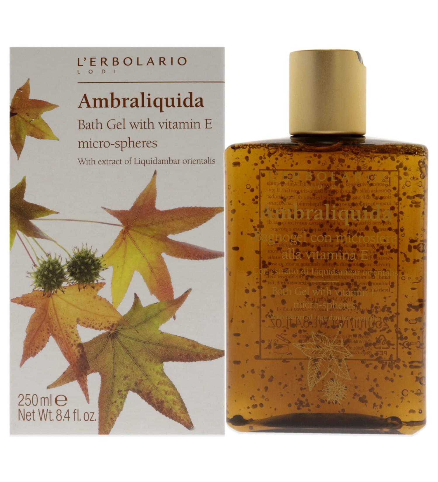 L'Erbolario Ambraliquida Bath Gel - Vitamin E Infused Toning & Protective Skin Care - Amber Creamy Fragrance - 8.4 oz - International Shipping Available - Buy Online on SooperMarket.com