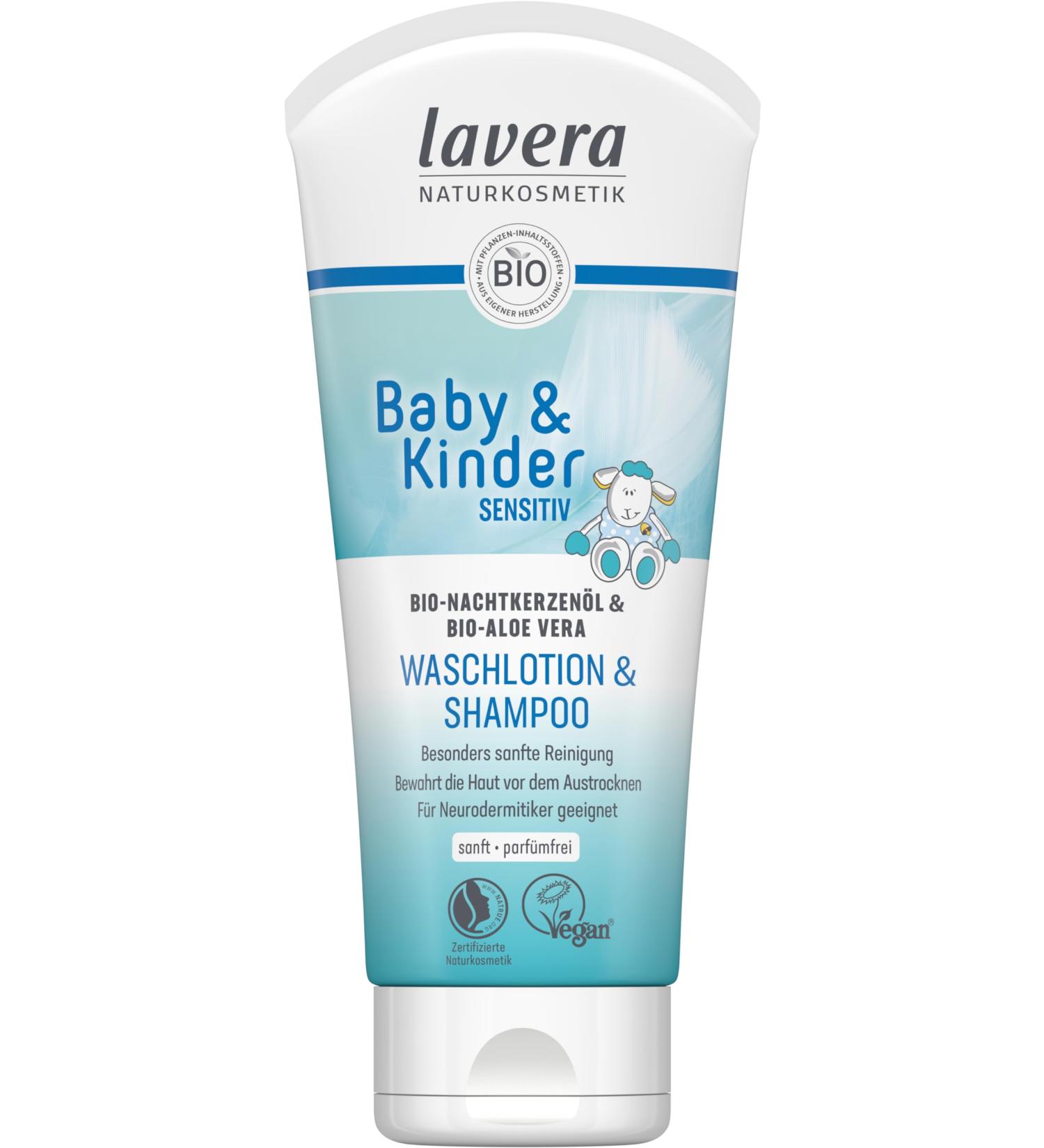 Lavera Baby Sensitive Waschlotion & Shampoo 200ml | Organic Aloe Vera | Gentle Skin-Friendly Vegan Natural Cosmetics for Babies - Buy Online on SooperMarket.com