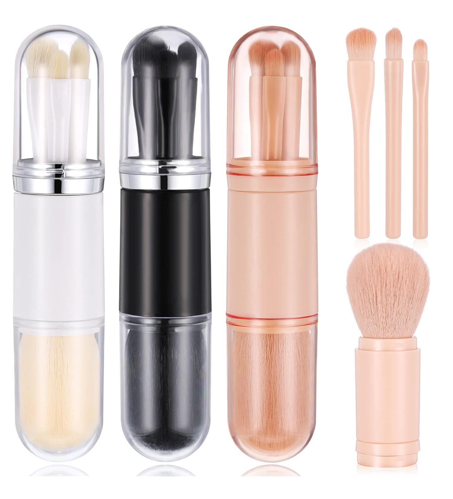 Small Travel Brush Makeup Set - 4 in 1 Portable Mini Lip, Foundation, Blending Powder, Eye Shadow Brushes for Women - Buy Online on SooperMarket.com