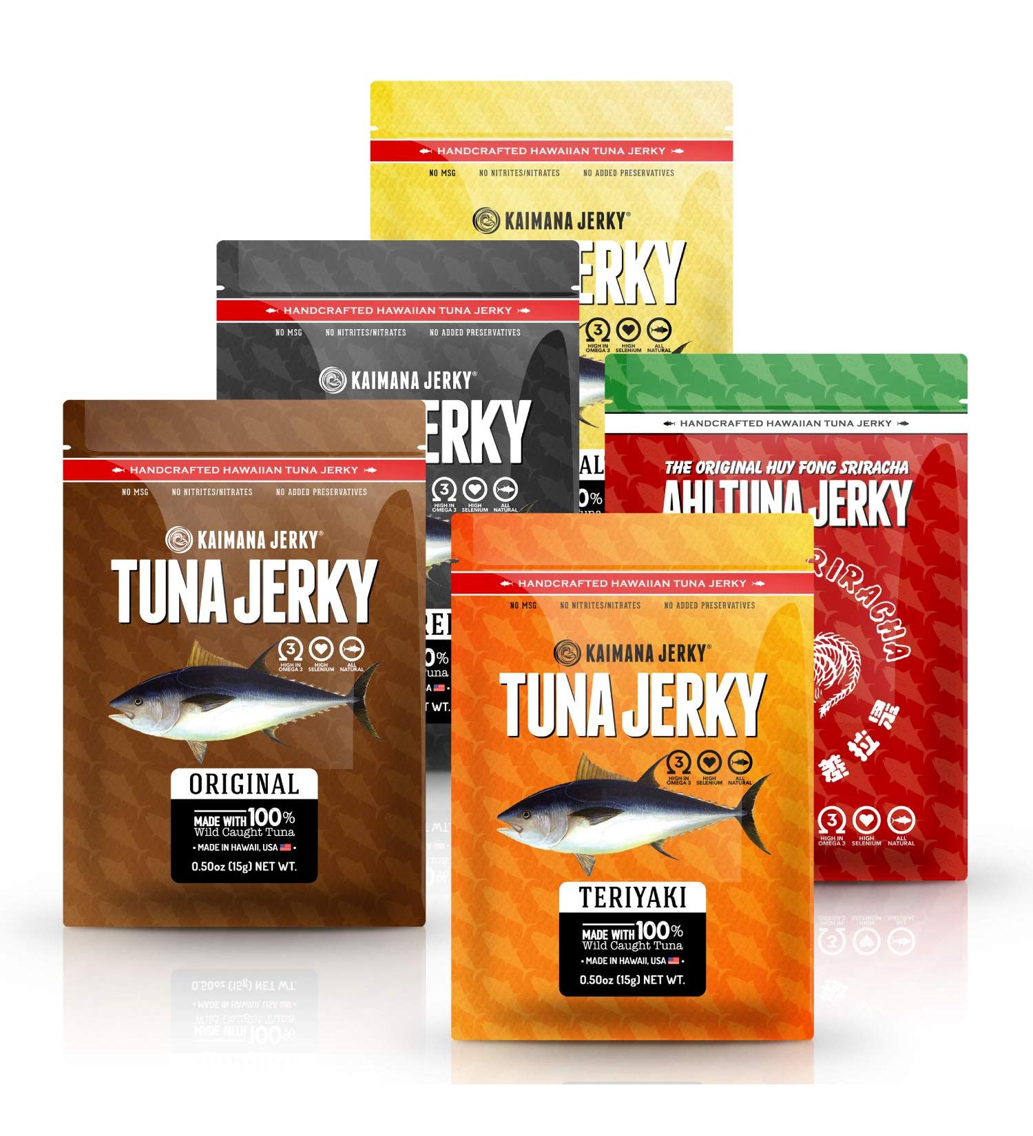 Kaimana Jerky Ahi Tuna Sampler Bundle - All-Natural Wild Caught Tuna Jerky | 9g Protein & Omega-3s | Made in USA (5 Pack) - Buy Online on SooperMarket.com