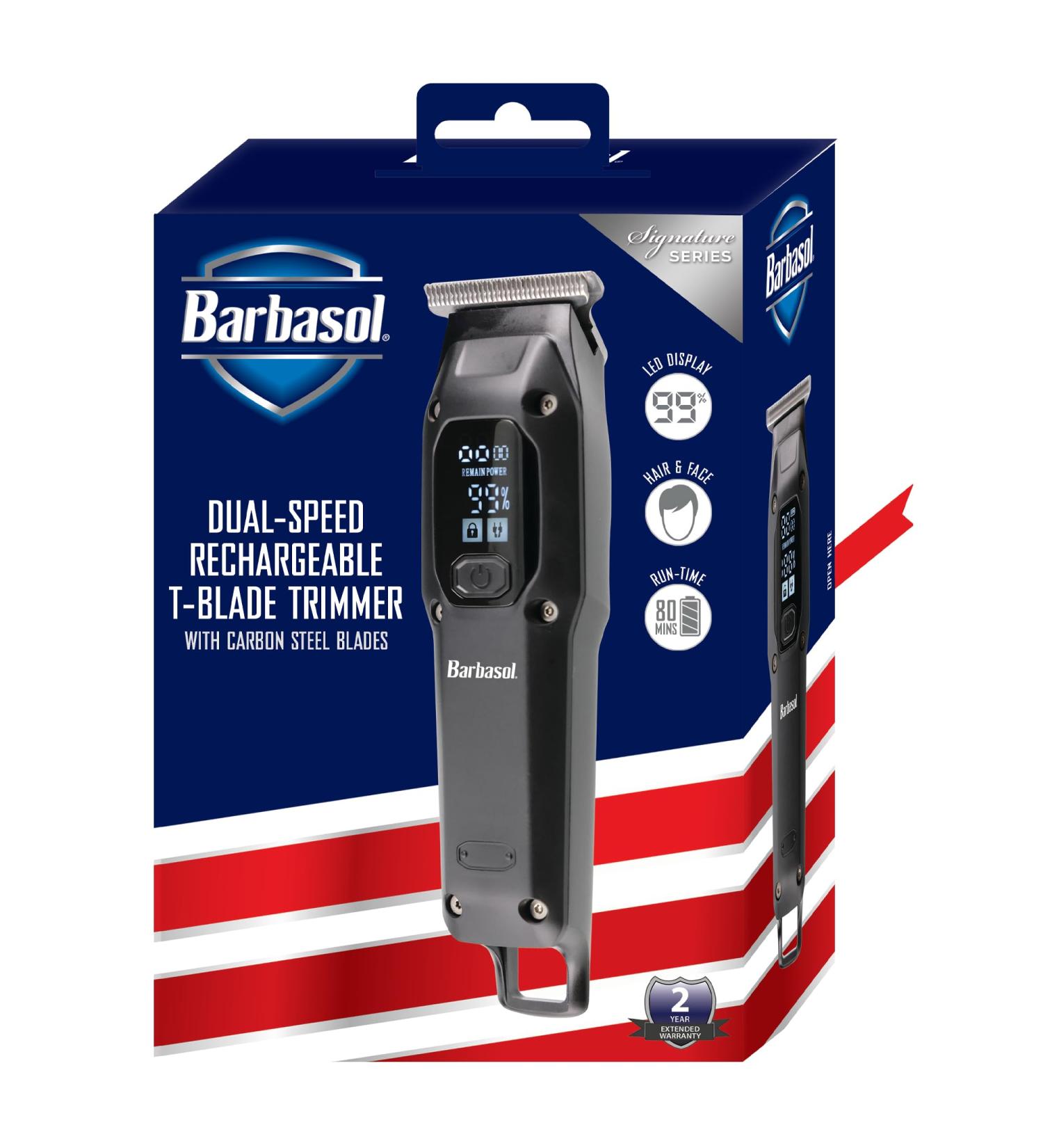 Shop Barbasol T-Blade Trimmer - Rechargeable Hair & Beard Trimmer for Men with Dual Speed 6 Guide Combs LED Display and Travel Accessories | International Shipping Available - Buy Online on SooperMarket.com