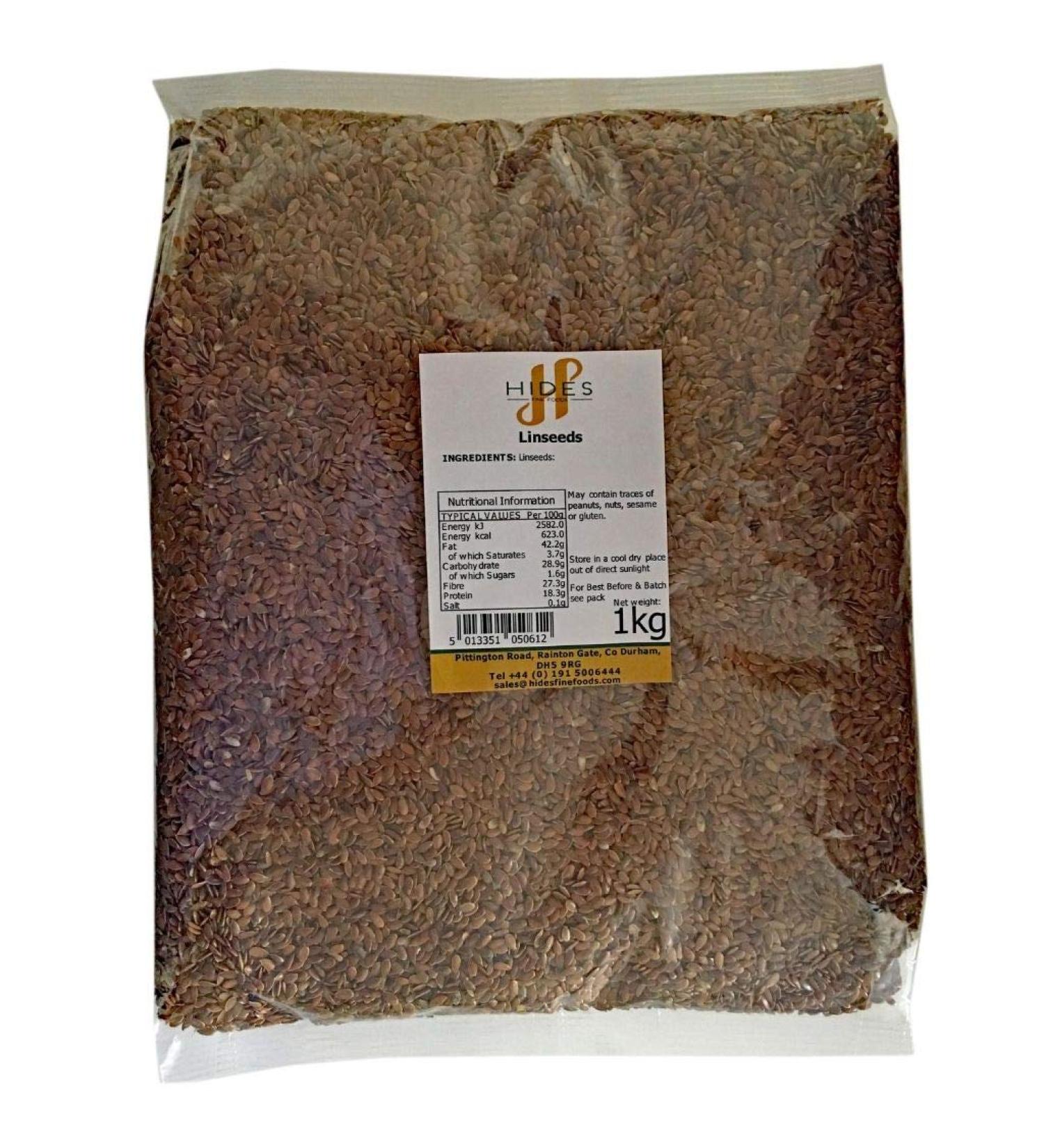 Hides Fine Foods - Linseeds 1kg - GMO Free - Suitable for Vegetarians - Breakfast - Porridge - Granola - Salads - Seed Mixes - Smoothies - Baking - High in Omega 3 - Buy Online on SooperMarket.com