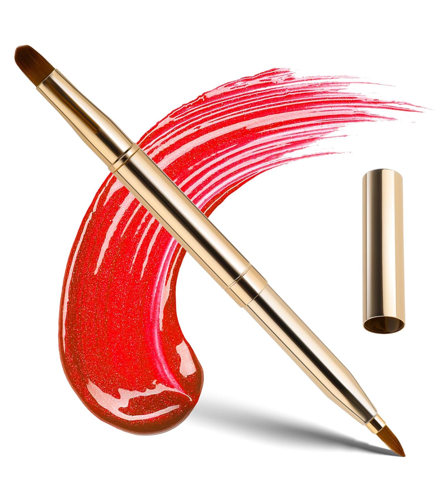 Retractable Dual End Lip Makeup Brush | Portable Lipstick & Concealer Brushes - Gold - Buy Online on SooperMarket.com