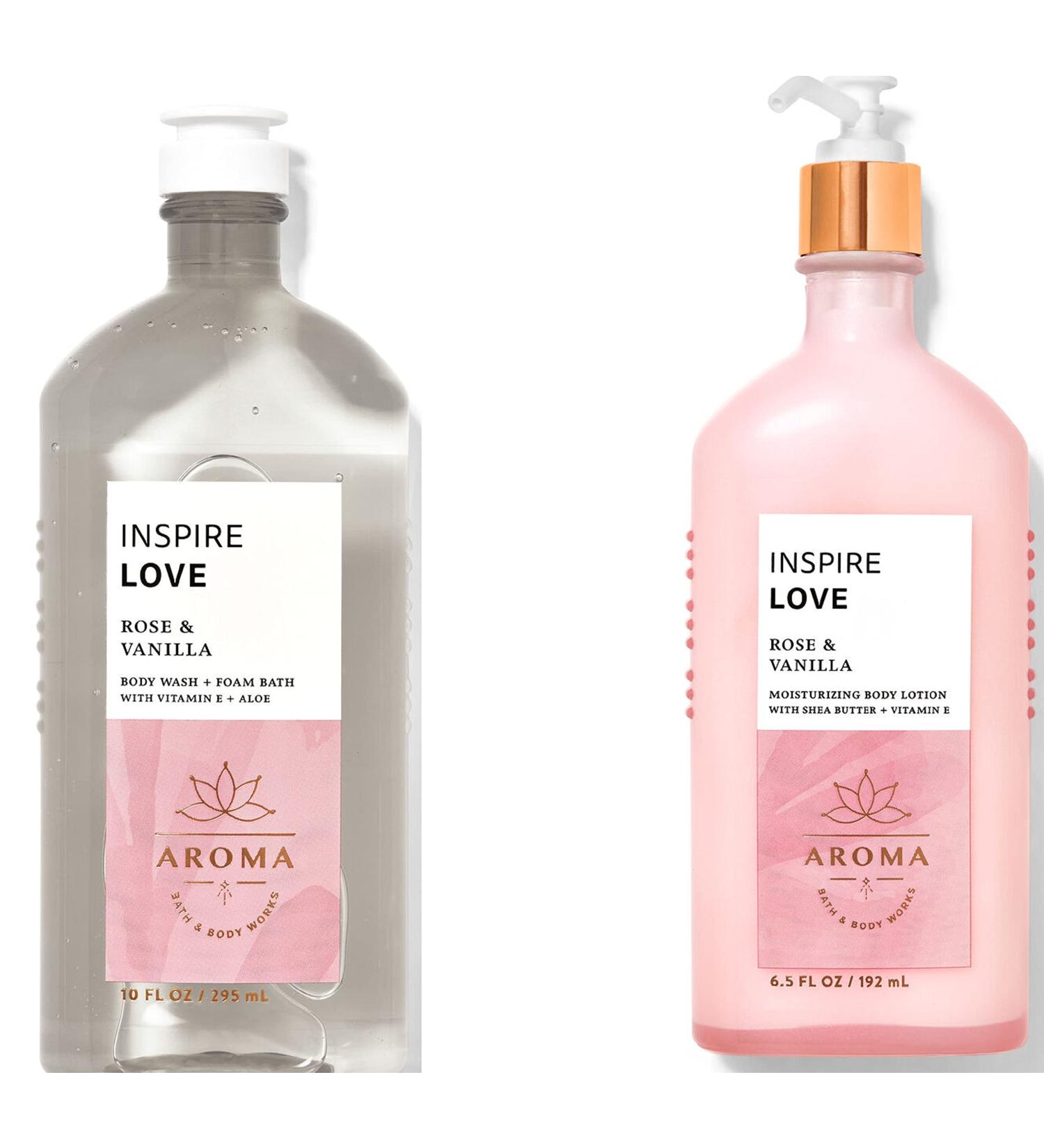 BATH AND BODY WORKS Aromatherapy LOVE - ROSE & VANILLA Duo Body Lotion and Body Wash Full Size