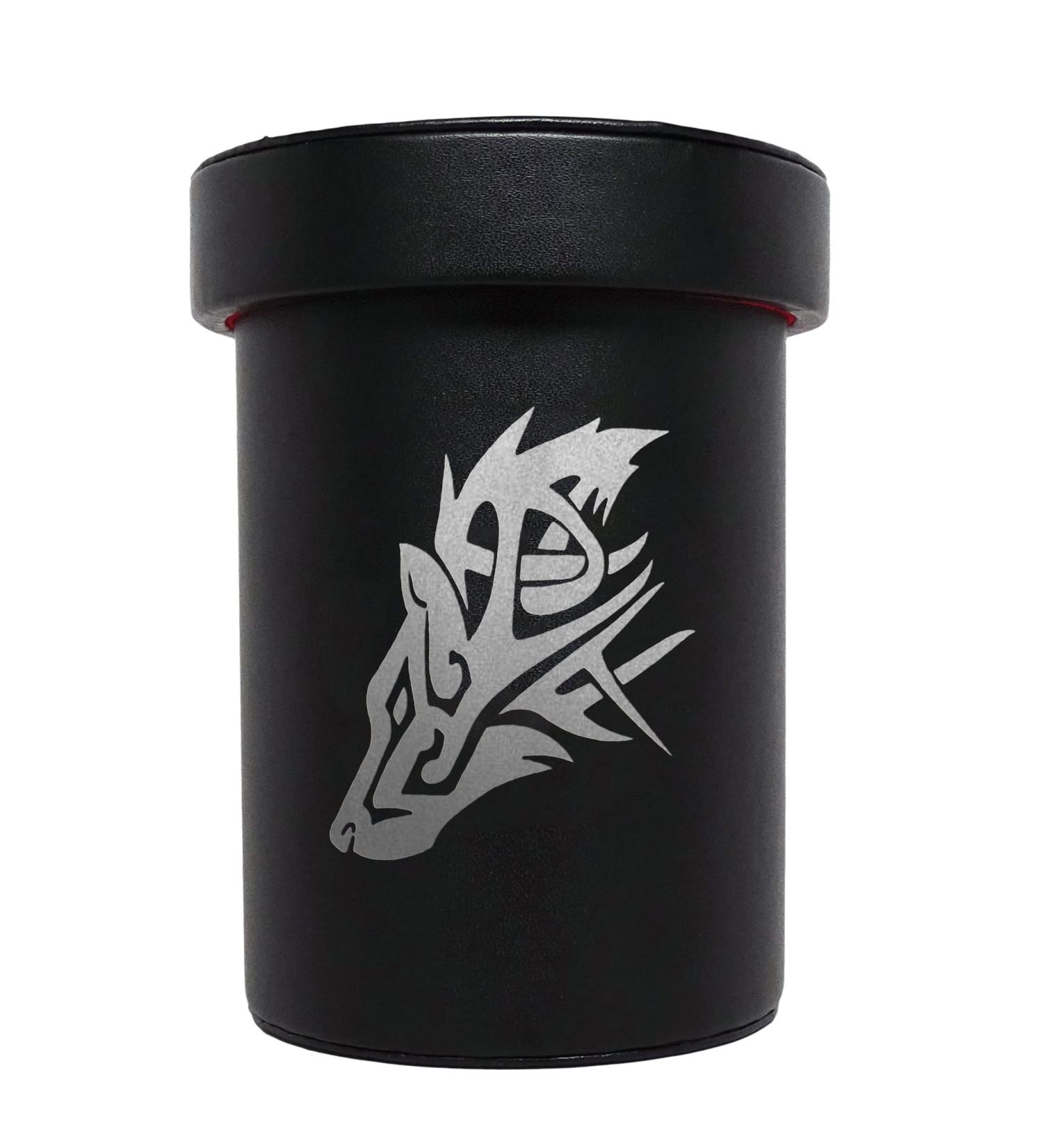 Oversized Dice Cup with Tight-Fitting Lid - Leather Lite Faux Leather Wrap - Holds 80 Dice - Wolf Design - Buy Online on SooperMarket.com