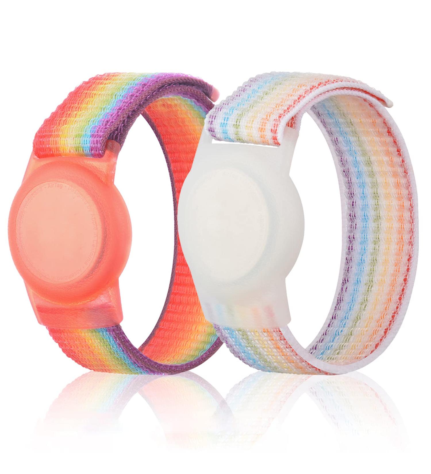 2 Pack Wristband for Airtag Kids  GPS Bracelet for kids Compatible with Apple Air Tag  Nylon Watch Band Tracker Case Strap Holder Accessories for Toddler Child Adult  Adjustable Anti-Lost(Rainbow) - Buy Online on SooperMarket.com
