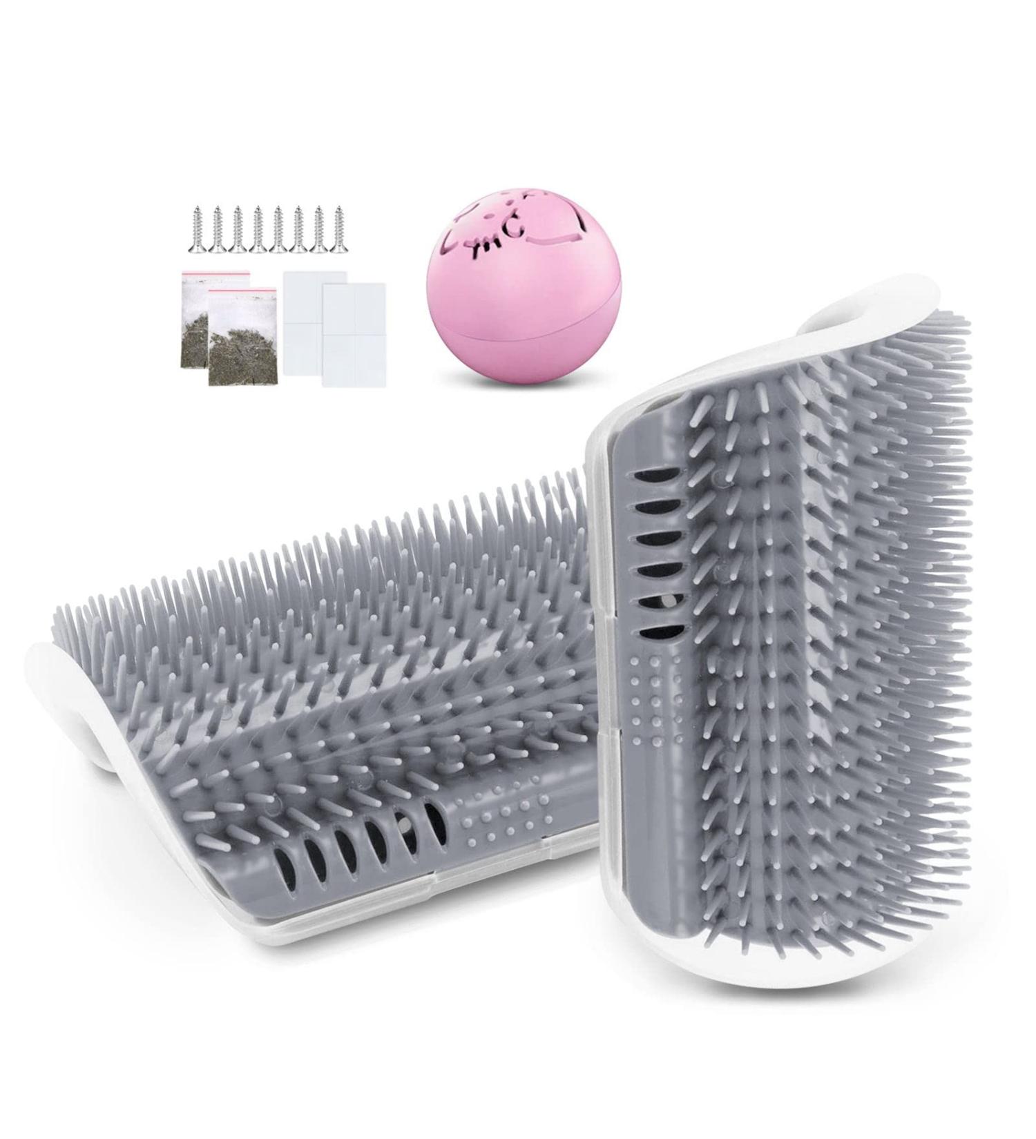 JEEZAO 2 Pack New Version Long Cat Self Groomer Wall Corner Grooming Brush Cat Massage Comb Scratcher with Catnip Bag and Ball Lengthen Comb Teeth (gray) - Buy Online on SooperMarket.com