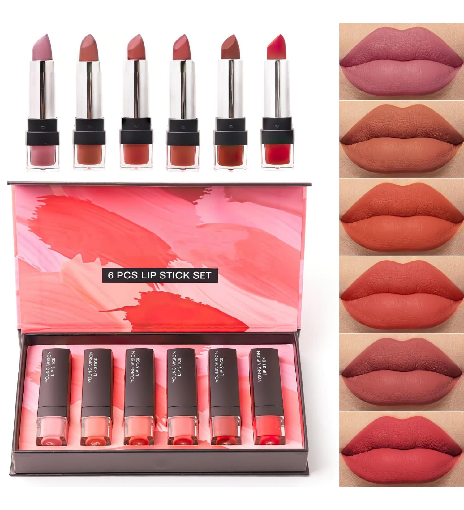MIELIKKI 6 Colors Velvet Matte Lipstick Set - Long Lasting, Waterproof & Highly Pigmented | Soft Nude Lipsticks - Non-Stick Cup | Ideal Beauty Cosmetics Gift for Mothers Day - Buy Online on SooperMarket.com