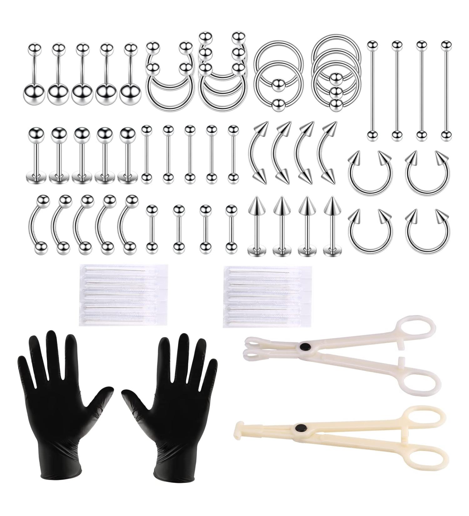 64pcs Stainless Steel Piercing Kit for Belly, Septum & all Piercings - Buy Online on SooperMarket.com