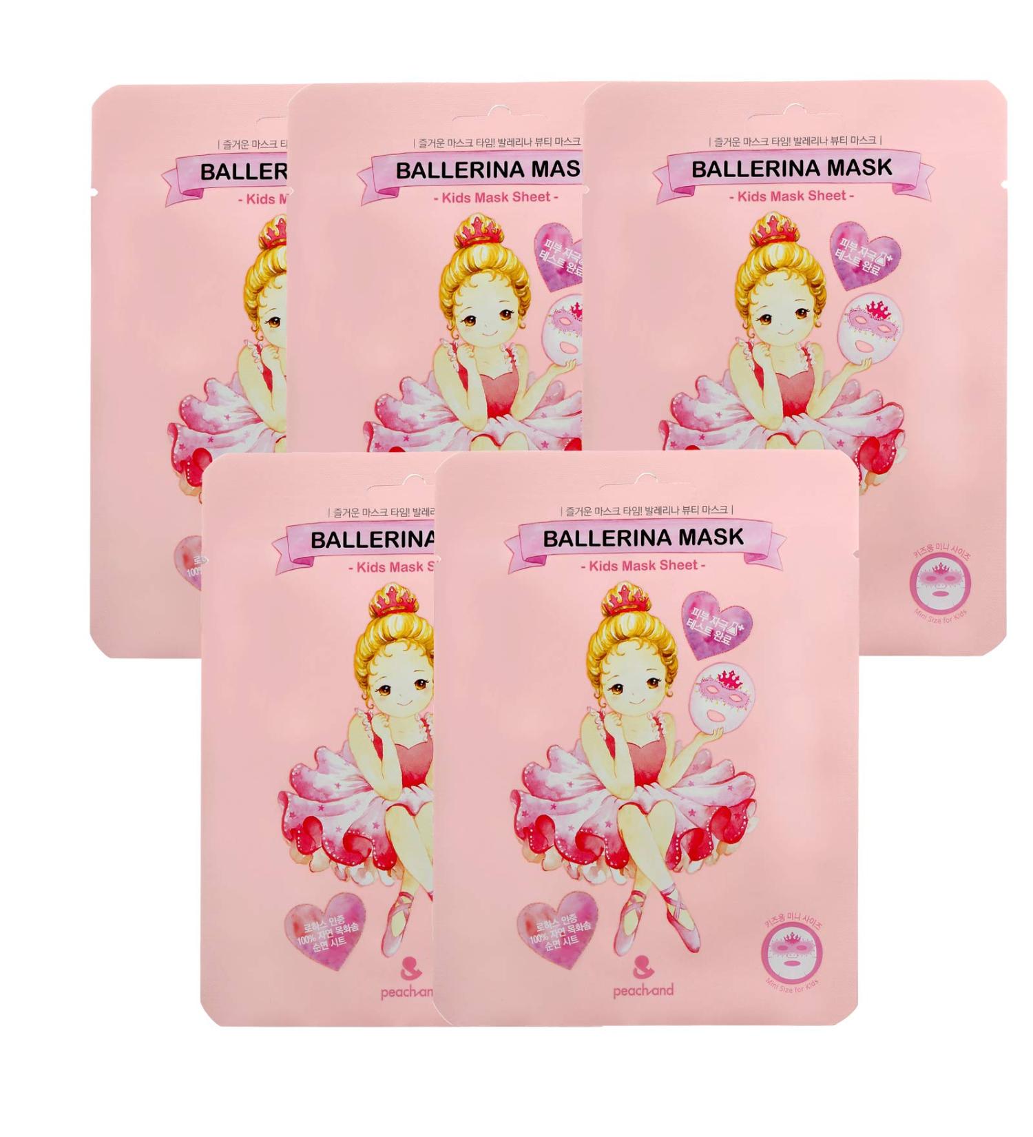 Peach Ballerina Kids Face Mask Sheet | 100% Cotton Facial Mask for Children (5pcs) - Buy Online on SooperMarket.com