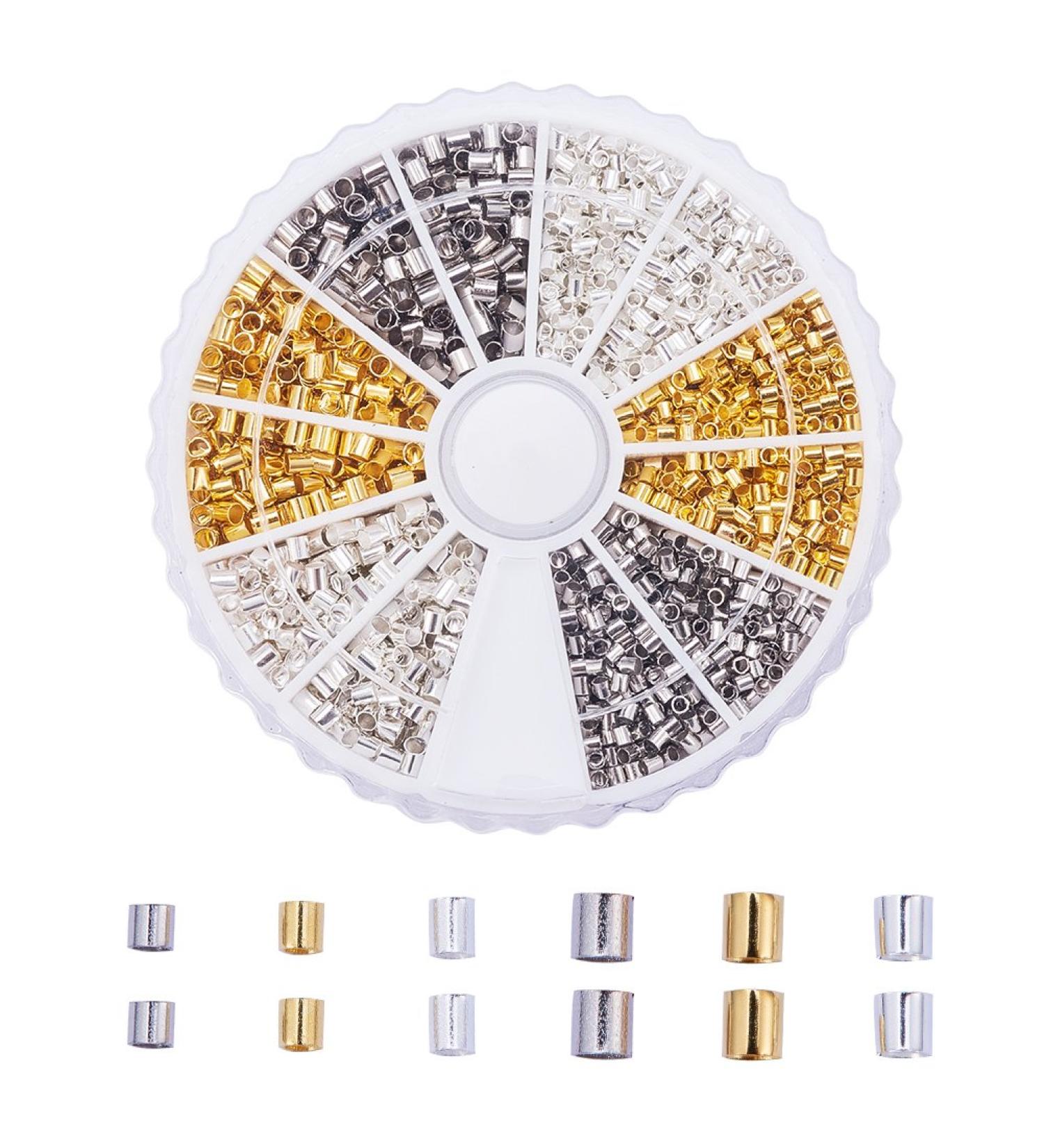 PandaHall Tube Crimp Beads 3000 Pcs Brass Spacer Beads for Jewelry Making - Golden/Silver/Platinum - 1.5mm, 2mm, 2.5mm - Buy Online on SooperMarket.com