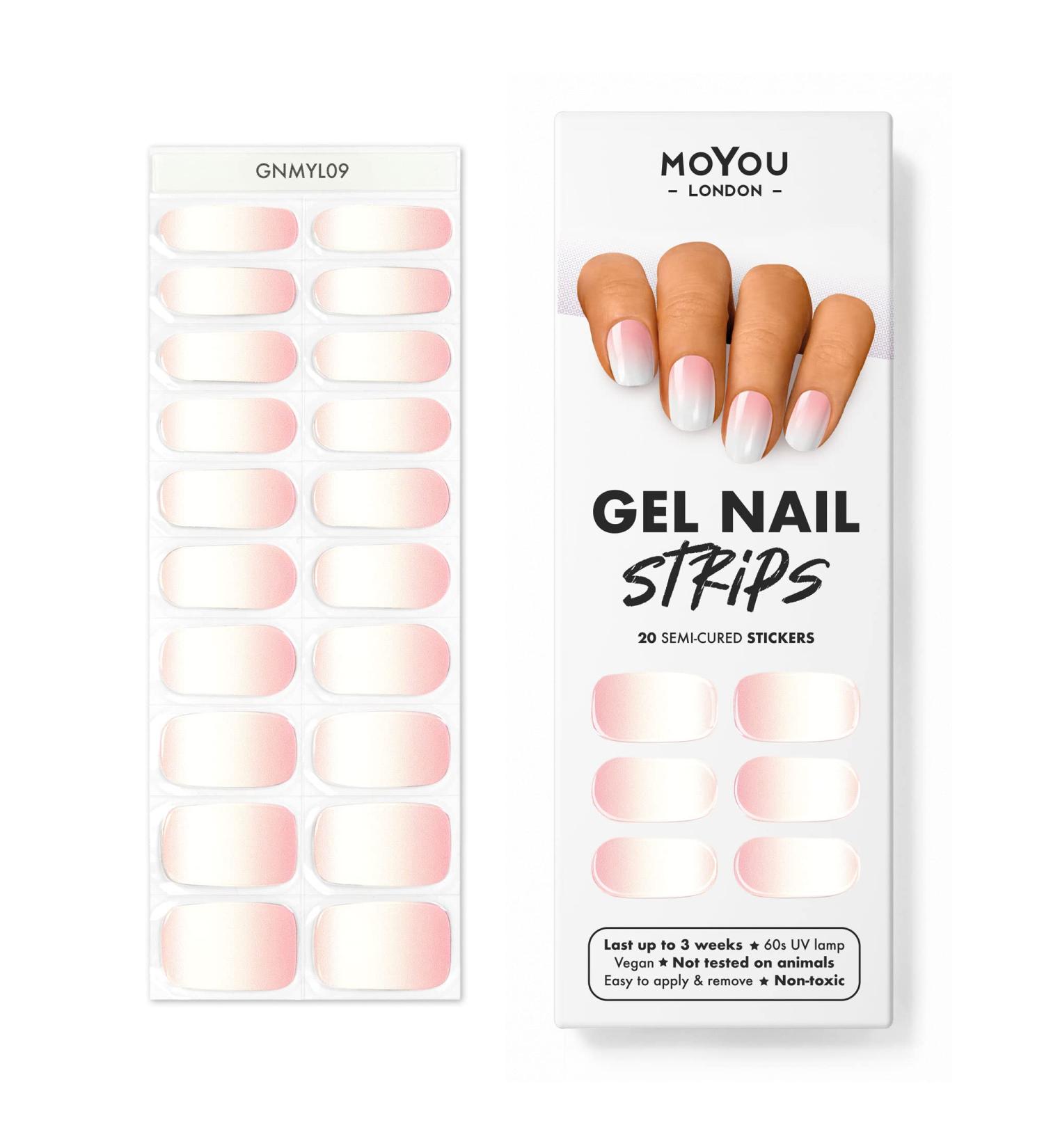 MOYOU LONDON Pink Sunset Gel Nail Wraps Set - 20 Pcs for Salon-Quality Manicure | Includes Nail File & Cuticle Stick | Semi Cured Gel Polish Strips (UV/LED Lamp Required) - Buy Online on SooperMarket.com