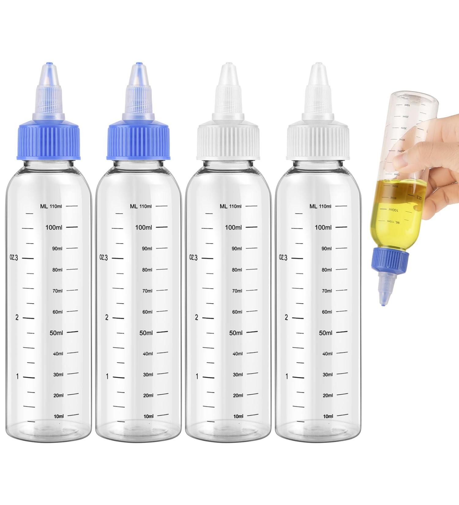 ASTER 4Pcs Oil Applicator Bottle for Hair Squeeze 4 OZ Empty Plastic Bottles Applicator with Twist Top Cap Clear Plastic Refillable Bottle PET Open/Close Nozzle - Multi Purpose(White Blue) - Buy Online on SooperMarket.com