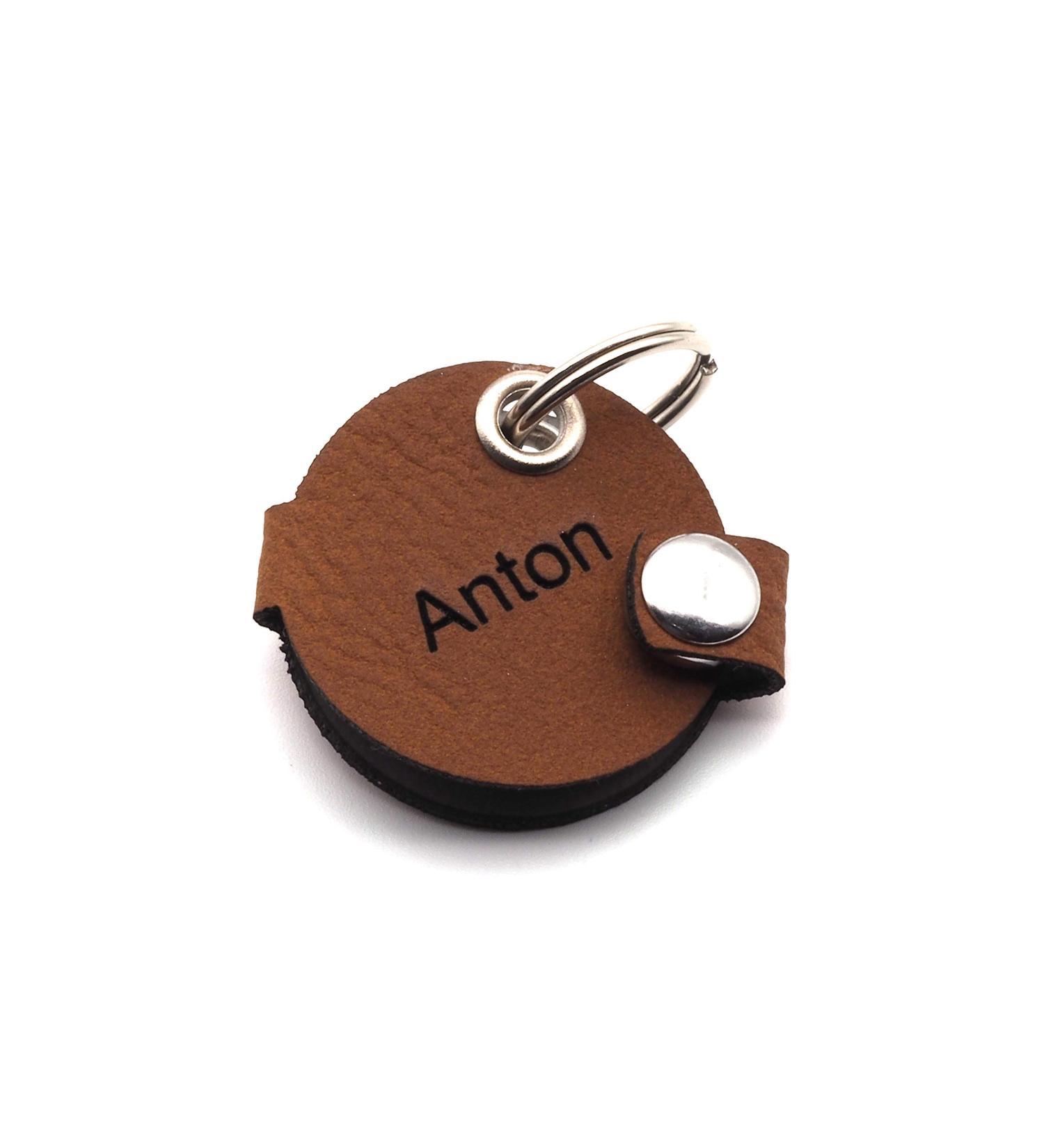 Personalized Copter Farm Dog Brand Bag | Engraved Leather Dog Collar | Art & Real Leather | Custom Double-Sided Design (Brown Round) - Buy Online on SooperMarket.com