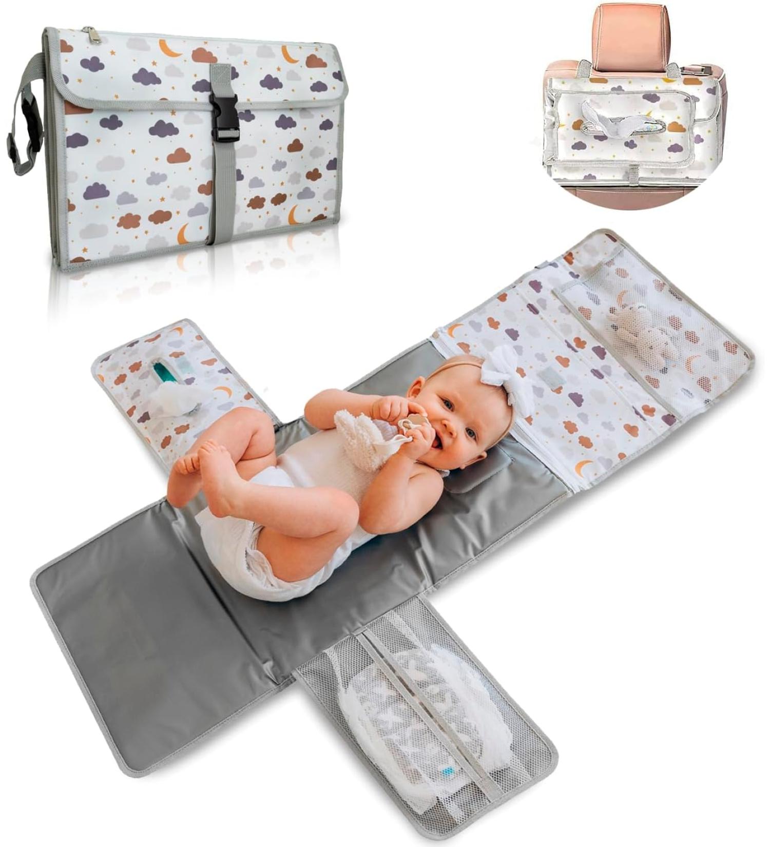 Compact XL Changing Pad Wrap with 6 Compartments - Removable Diaper Bag & Soft Pillows for Baby's Comfort | International Shipping - Buy Online on SooperMarket.com