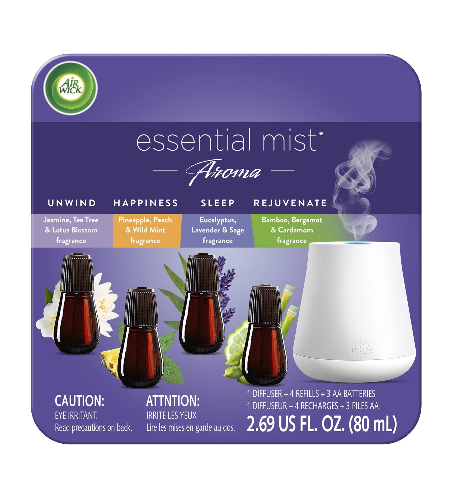 Air Wick Essential Mist Diffuser with 4 Aromatherapy Refills - Sleep, Unwind, Happiness, Rejuvenate - Air Freshener - Buy Online on SooperMarket.com