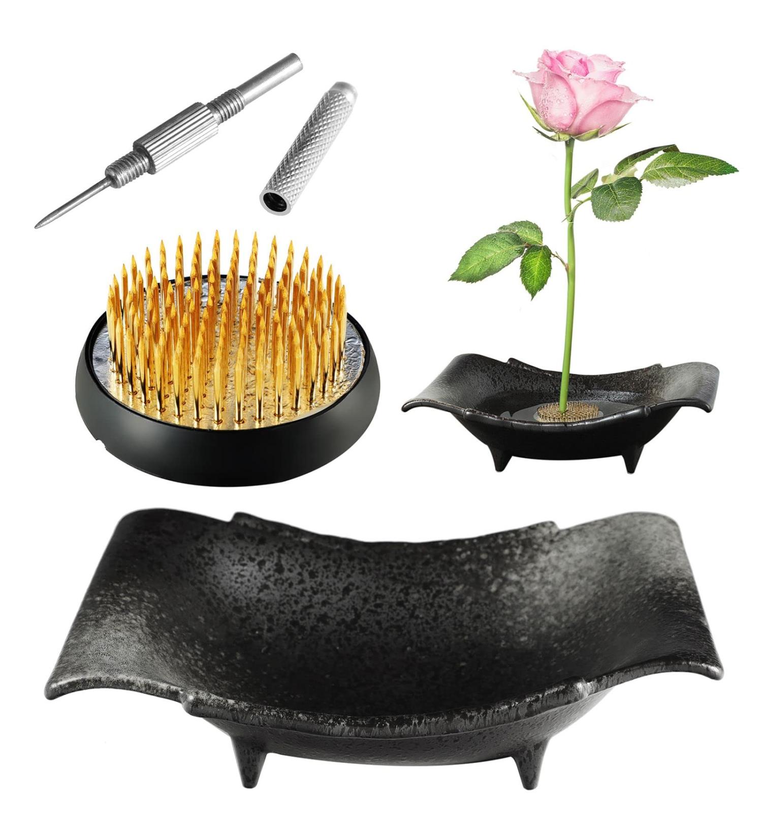 Japanese Ikebana Kit - Ceramic Vase & Frog Holder Set for Floral Arrangements - Buy Online on SooperMarket.com