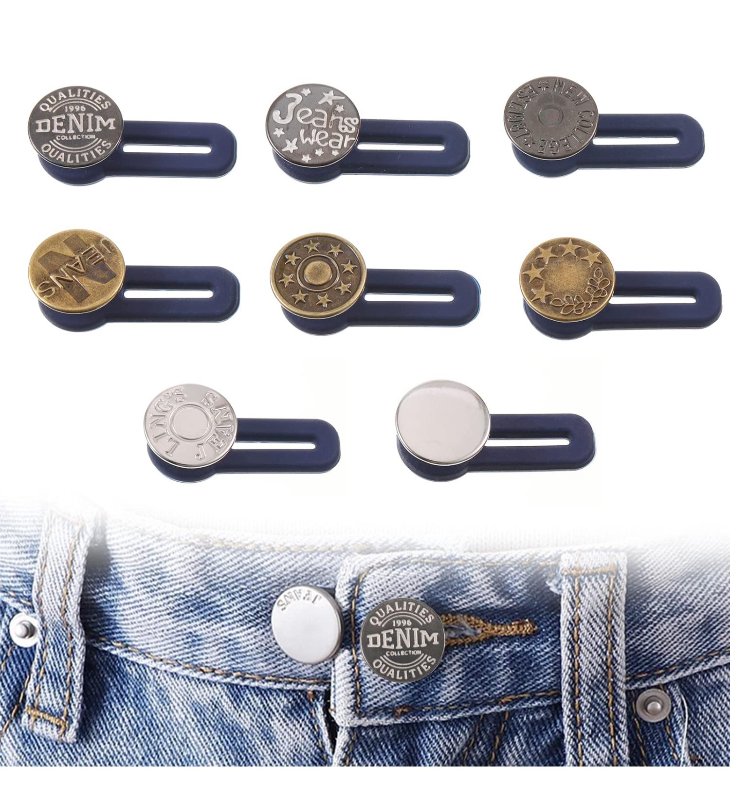 8 Pcs Button Waist Extender Set for Jeans, Trousers, Pants, Shirts | Adjustable Elastic Collar Extenders, Stainless Steel | Silver + Bronze - Add 1.4 inch - Buy Online on SooperMarket.com