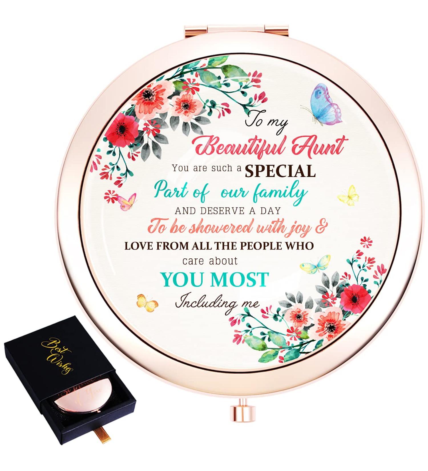 Personalized Rose Gold Compact Mirror - Unique Gift for Aunt | Aunt Quote | Meaningful Birthday Present from Niece - Buy Online on SooperMarket.com