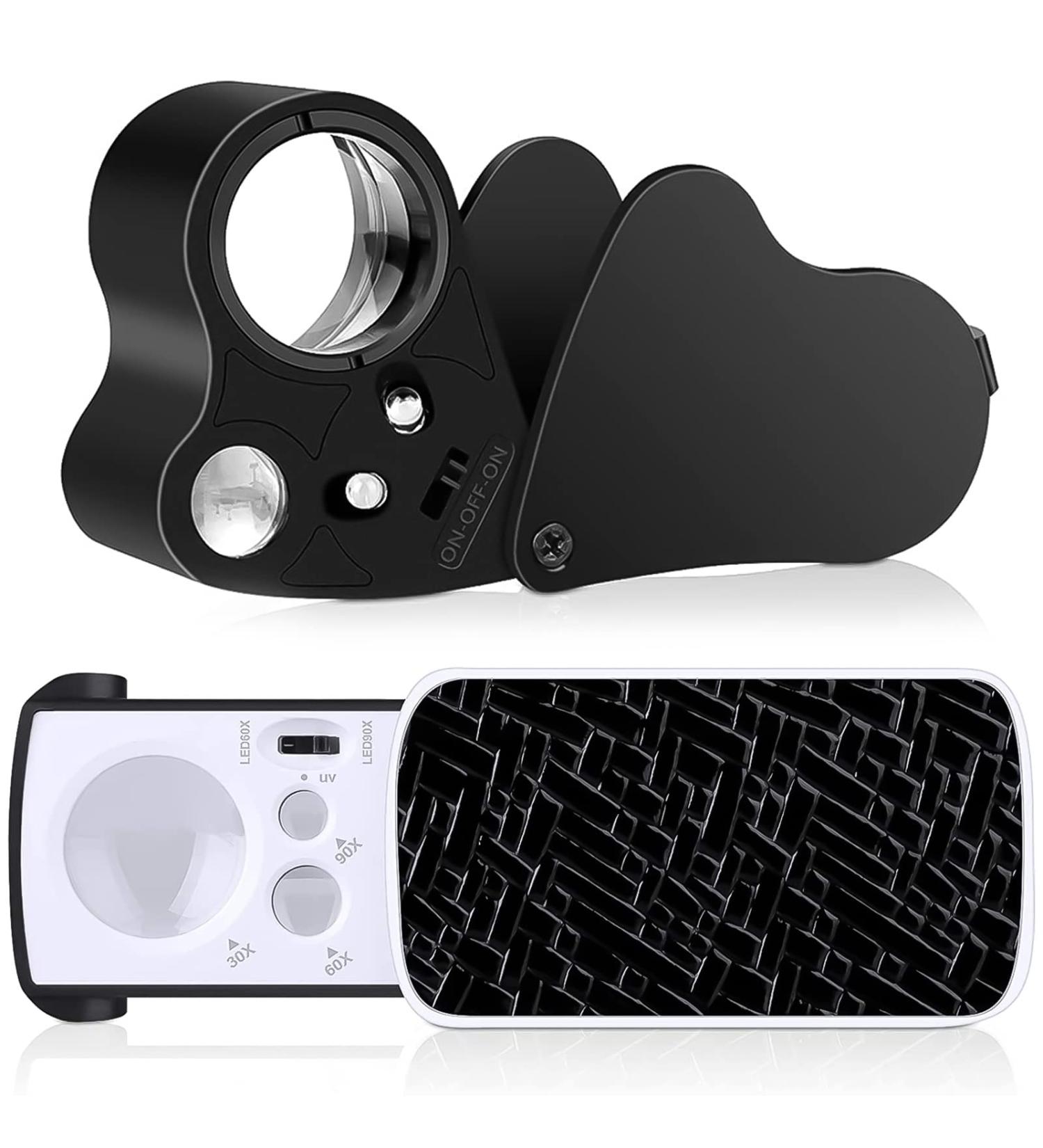 2 Pack Illuminated Jewelers Loupe 30X 60X 90X Portable Eye Loupe Magnifier Lighted Magnifying Glass with Bright LED Light for Jewelry Coins Gems Stamps Watches Rocks Black - Buy Online on SooperMarket.com