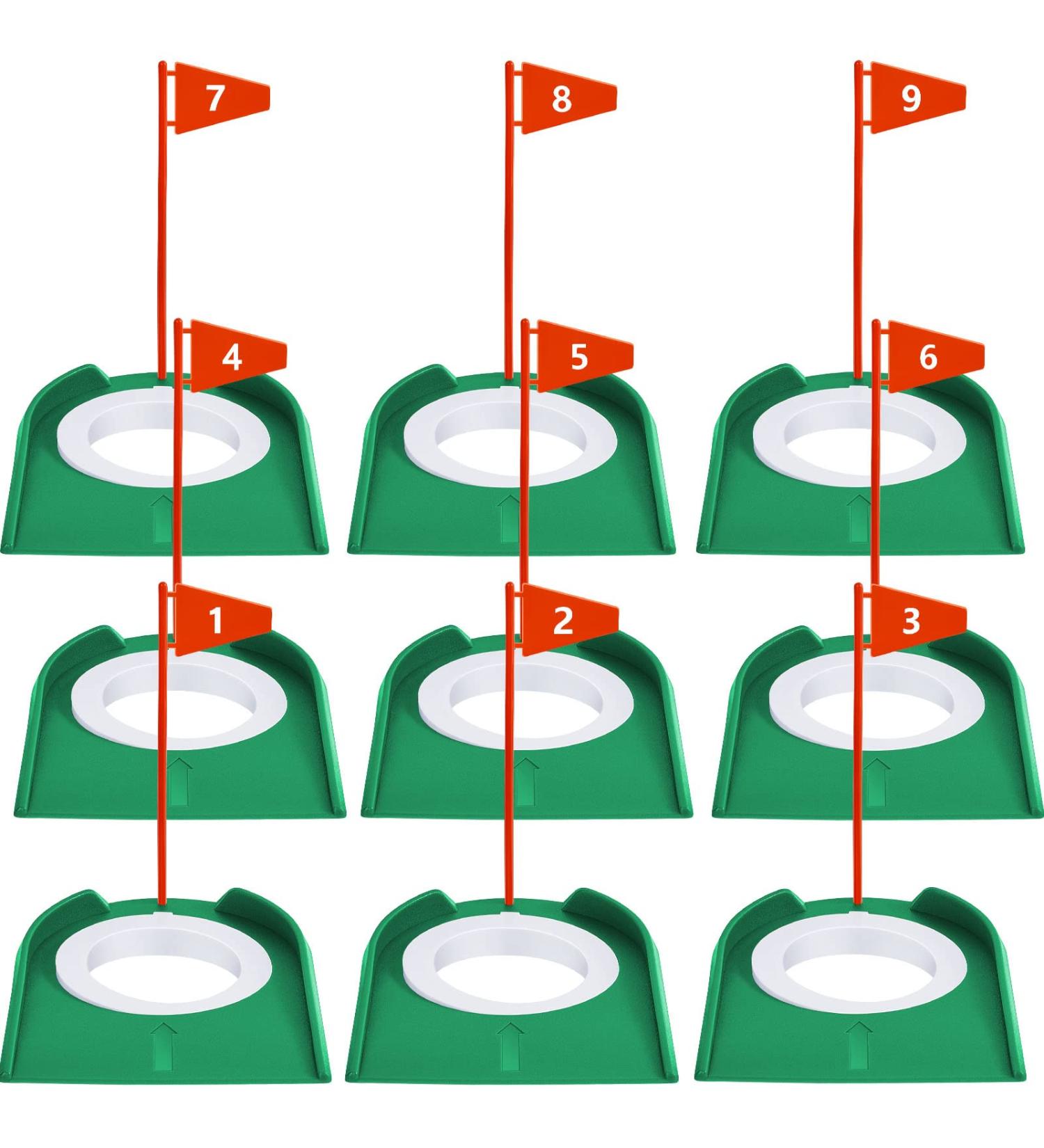 9 Pack Golf Putting Cup and Flag Set | Indoor Outdoor Training Aids for Kids, Men, Women | Red Plastic Golf Hole Accessories - Buy Online on SooperMarket.com