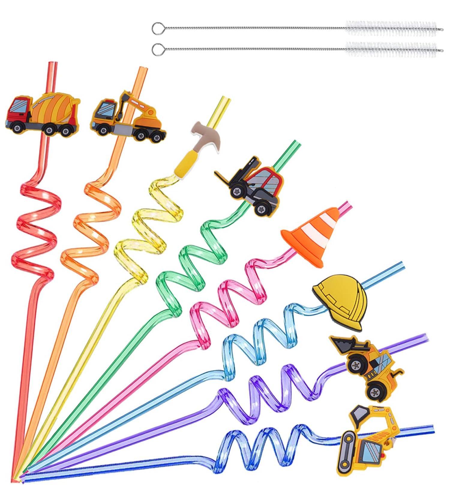 Reusable Construction Theme Birthday Party Straws Construction Theme Plastic Curly Drinking Straws Silly Straws for Kids Tractor Birthday Supplies Party Favors with 2 Pcs Cleaning Brushes(16 Pcs) Construction-2 - Buy Online on SooperMarket.com