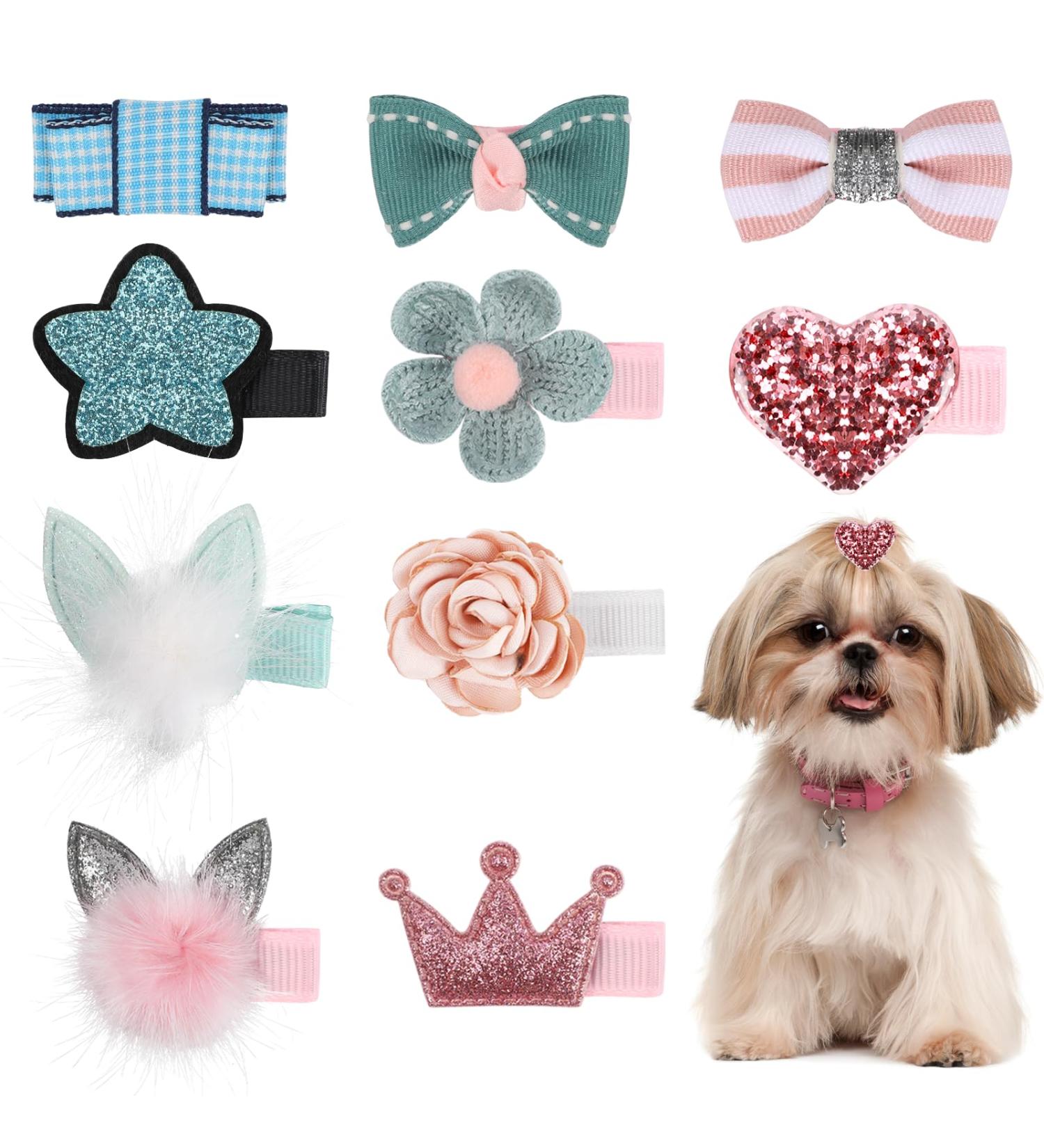 10 Pcs Small Dog Hair Clips Dog Hair Bows Puppy Hair Barrettes Pet Hair Accessories Puppy crown accessories flower accessories heart accessories Hairpin Cat Topknot Beauty Accessories(Ten Styl - Buy Online on SooperMarket.com