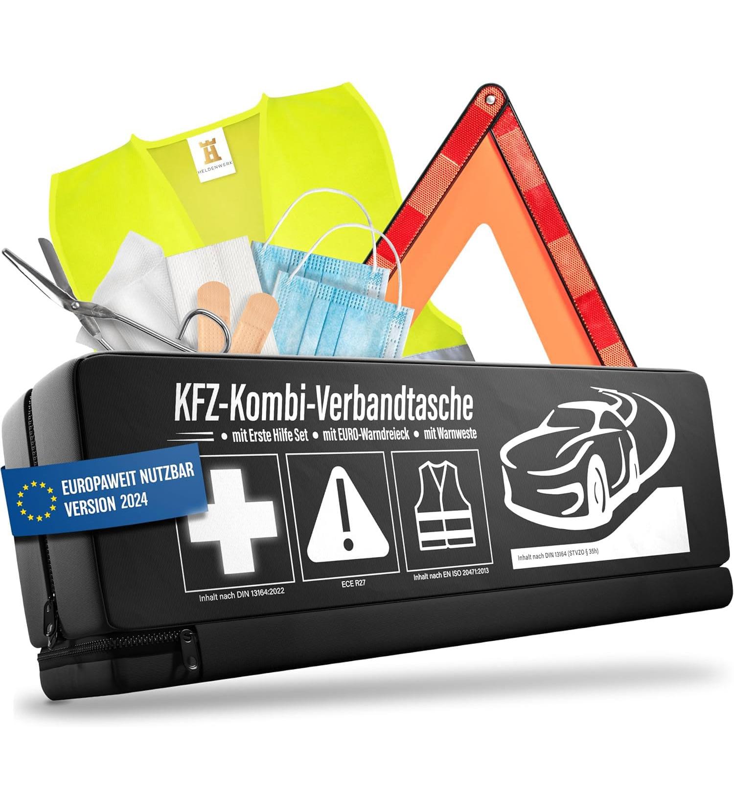 2024 Hearen Plant 3-in-1 First Aid Set for Cars | STVO Compliant Emergency Kit with Warning Vest & Triangle | Essential Breakdown Accessories for Safe Travel in Europe - Buy Online on SooperMarket.com