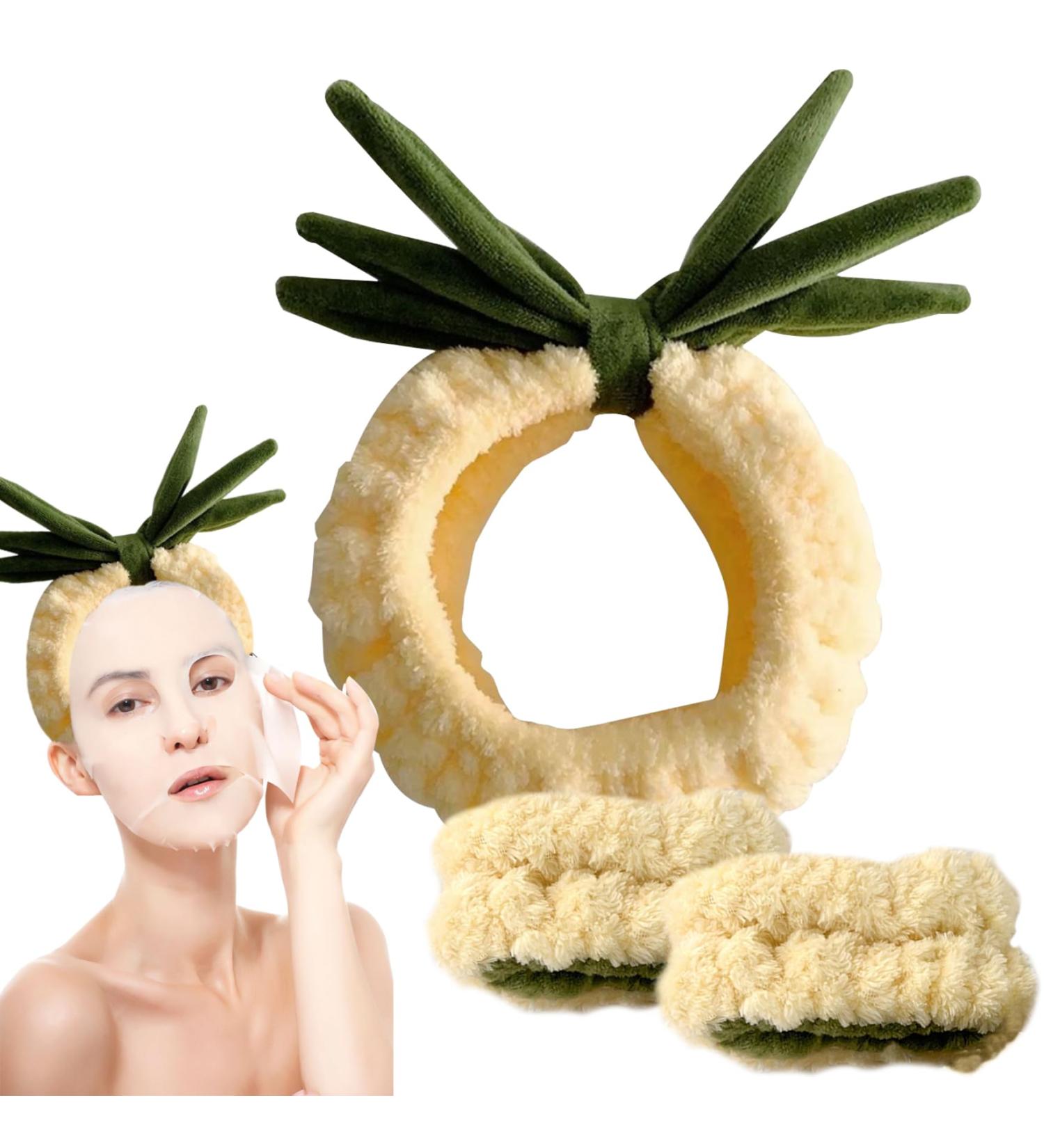 Face Washing Wristbands and Headband Set Pineapple Face Wash Headband Coral Fleece Spa Headband Set Cute Plush Hair Holder for Washing Face Face Wash Headband - Buy Online on SooperMarket.com