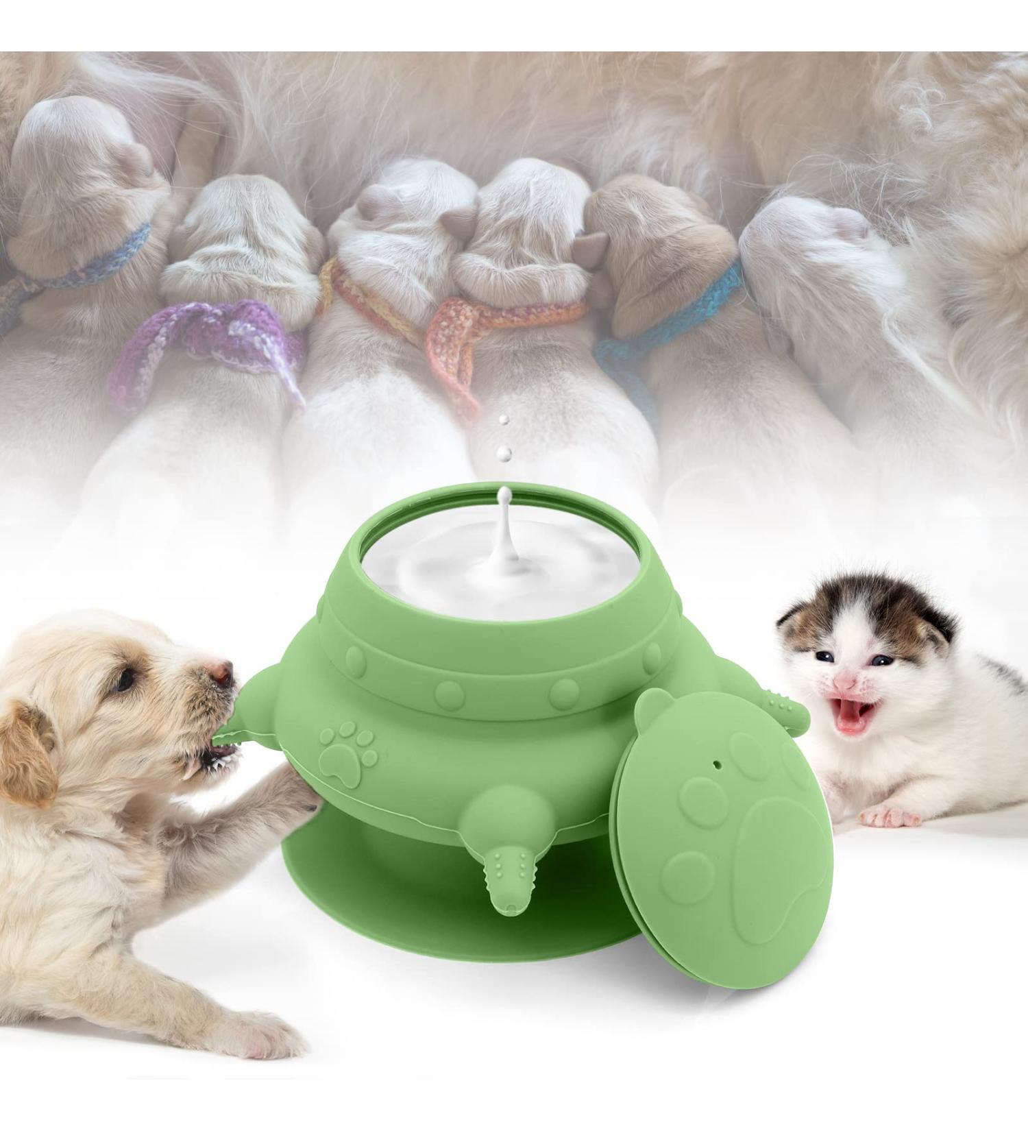 MoYouno Newborn Pet Feeder Set - 4 Teats Puppy Bottles & Silicone Milk Bowl 150 ML - Ideal for Nursing Puppy, Kitten, Squirrels - Green - Buy Online on SooperMarket.com