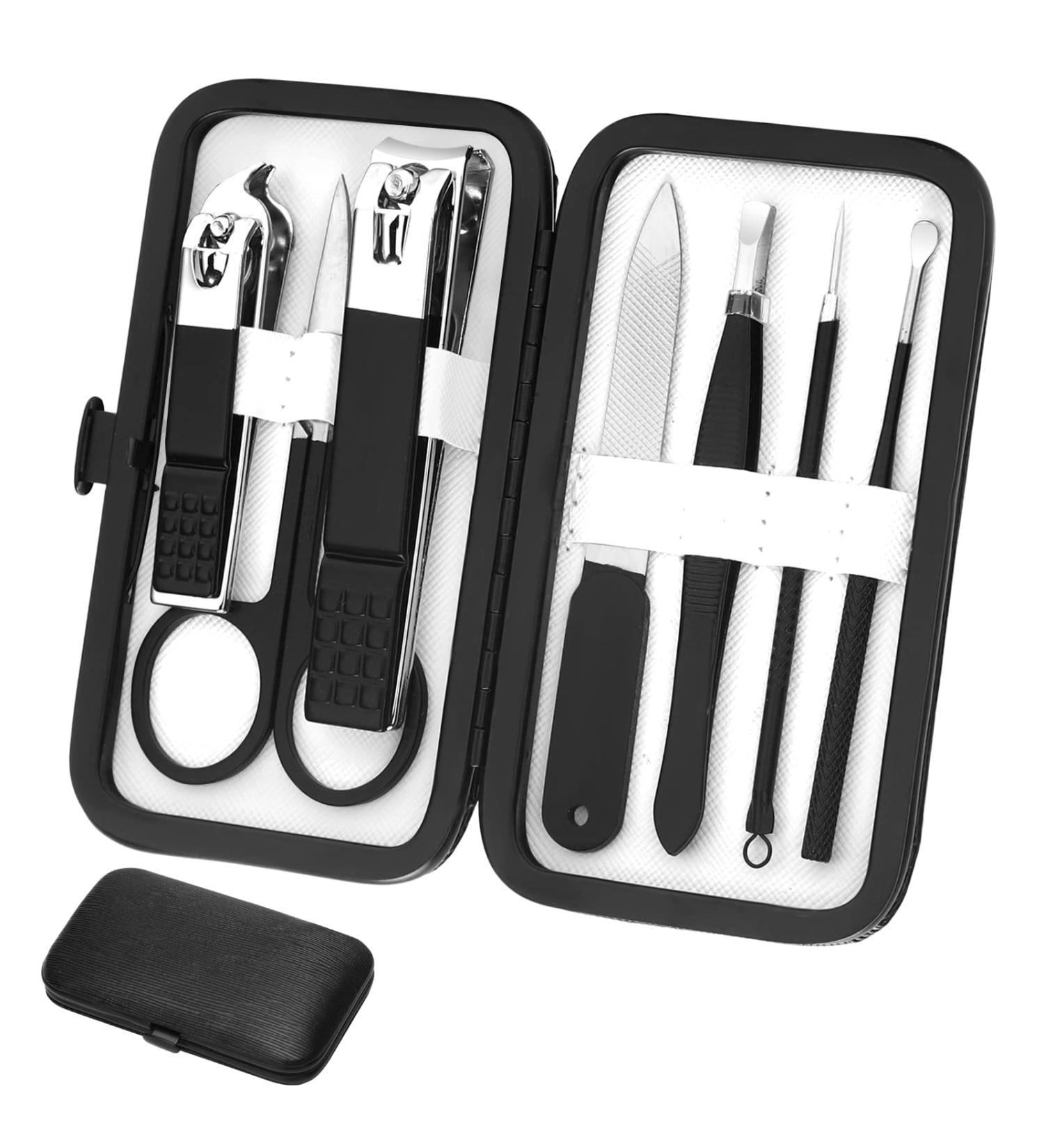 Premium Stainless Steel Manicure Set for Men - Black & White Nail Clipper Set for Finger & Toe Nails - Buy Online on SooperMarket.com