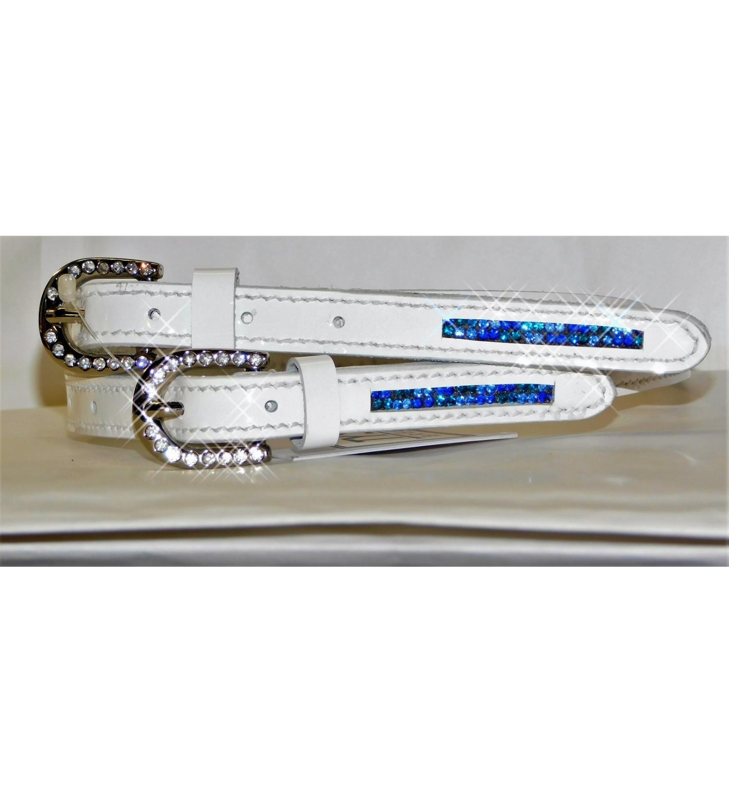 Spur straps leather spur straps glitter rhinestones white pink blue spur straps (patent leather white)