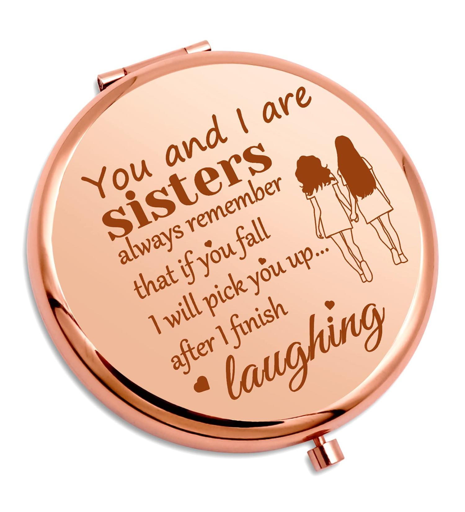 Sister Gifts: Funny Friend Makeup Mirror for Birthday, Wedding, Graduation - Compact Mirror for Long Distance Friendship - Buy Online on SooperMarket.com