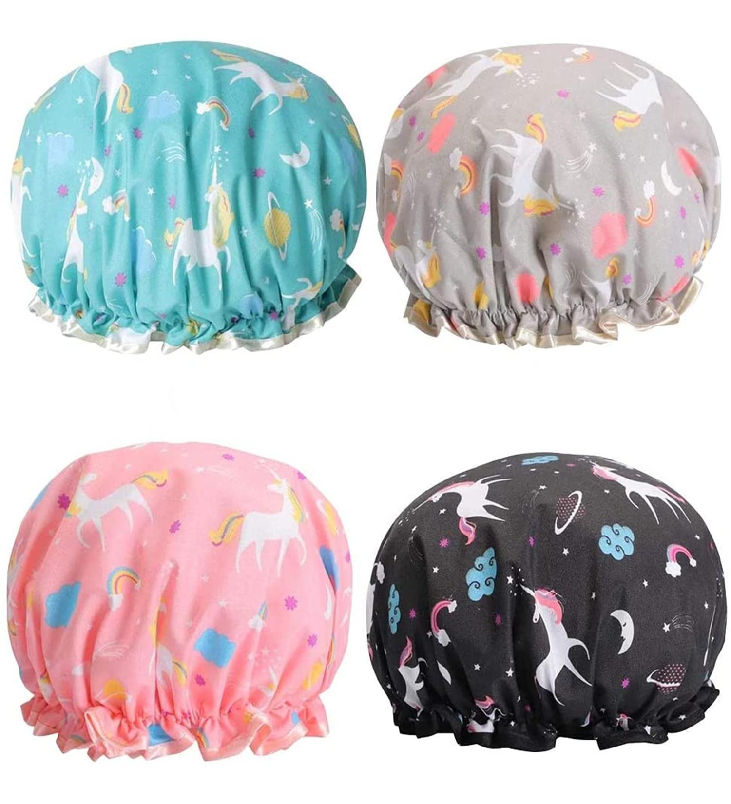 Phoetya 4 Pack Unicorn Shower Caps Double Layer Waterproof Shower Hat Reusable Elastic Band Bath Caps Perfect for Women and Girls Shower Spa - Buy Online on SooperMarket.com