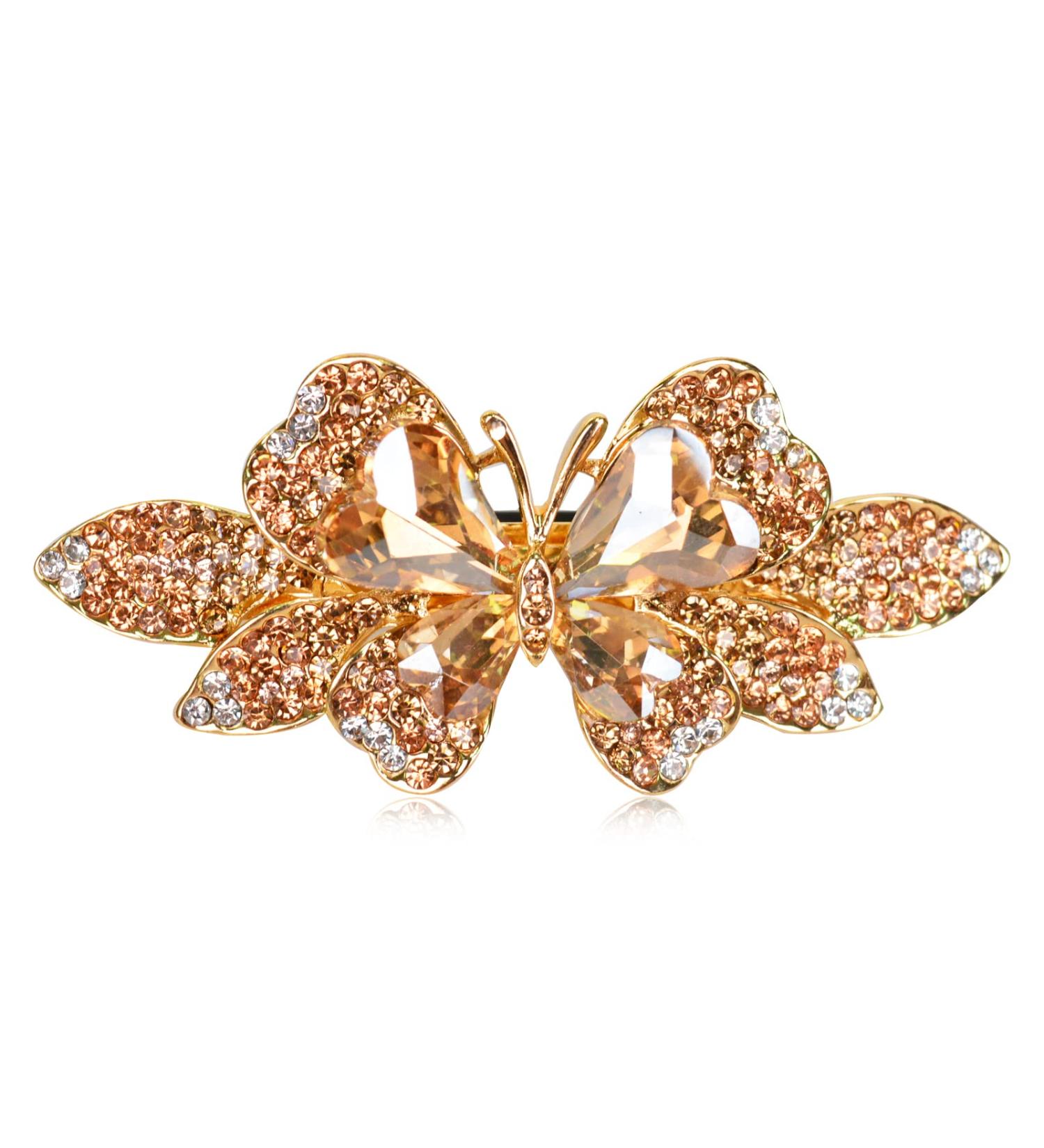 Sankuwen Champagne Crystal Rhinestone Hair Barrette | Small Butterfly Hairpin for Women | Elegant French Hair Clip for Mom - Buy Online on SooperMarket.com
