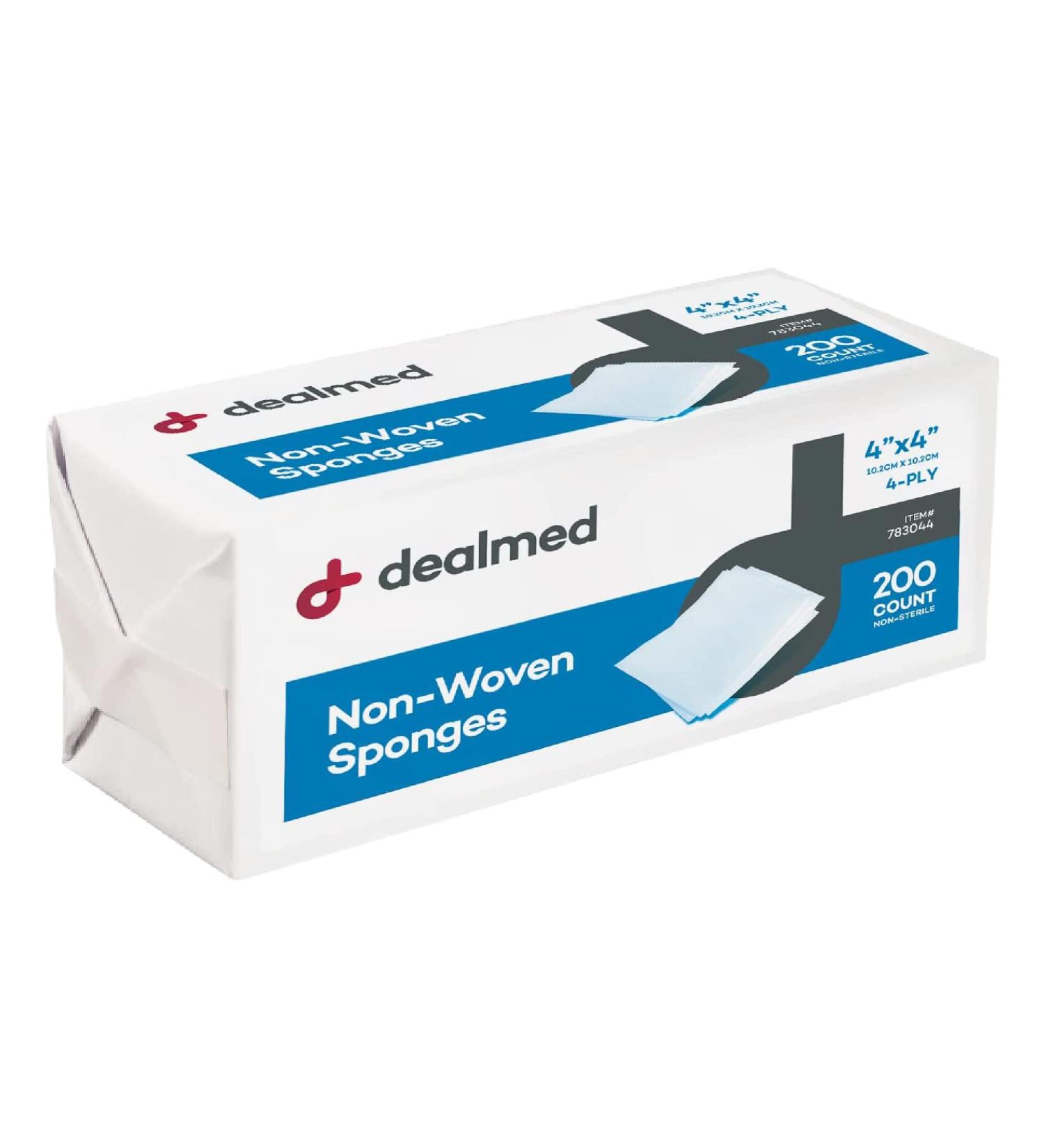 Dealmed Non-Woven Gauze Sponges - 200 Count, 4-Ply, 4x4 Inch - All-Purpose Non-Sterile Gauze Pads for Wound Care - Highly Absorbent Dental Gauze - First Aid/Medical Facilities - Buy Online on SooperMarket.com