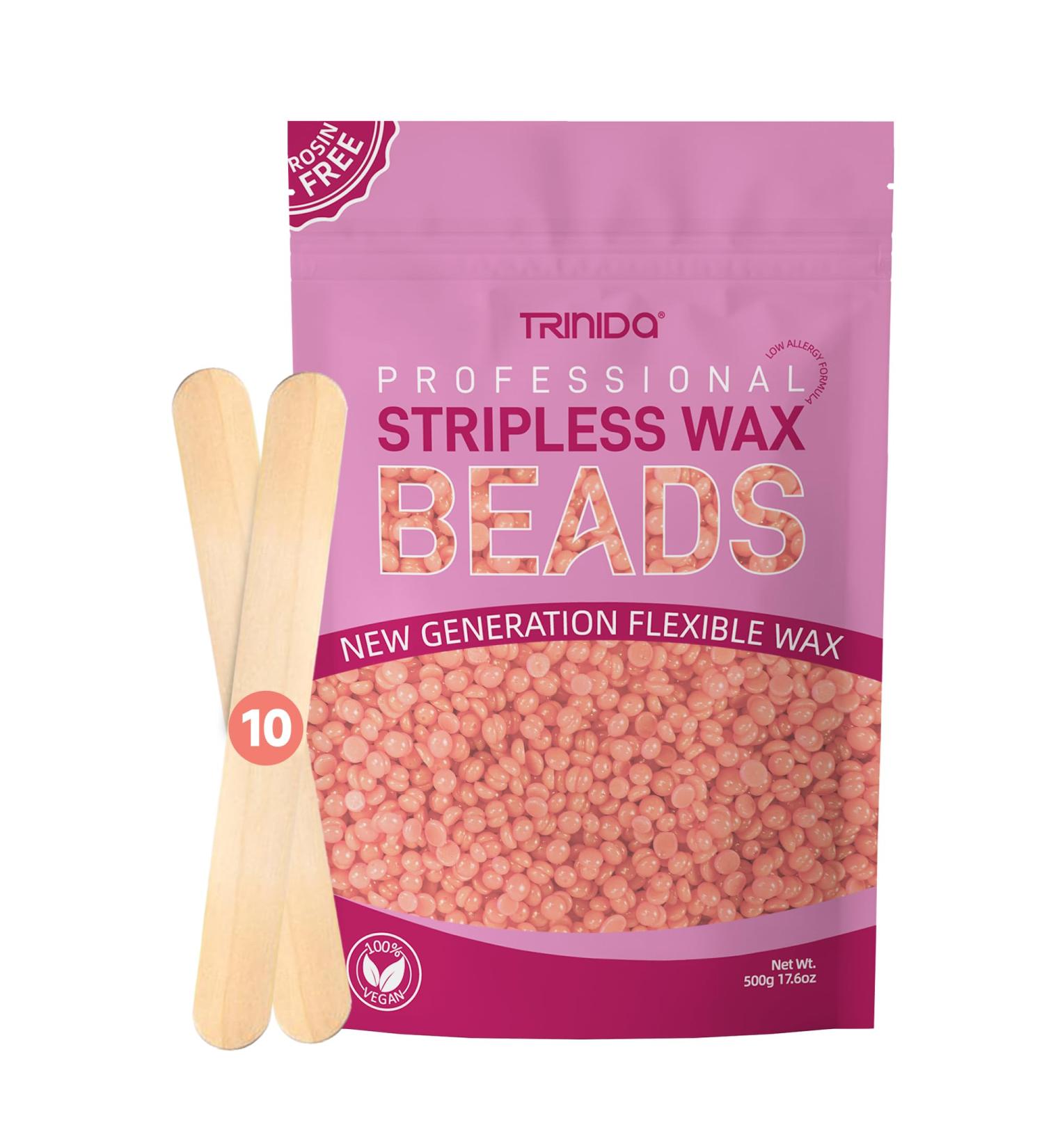 TRINIDa Rose Hard Wax Beads 500g with 10 Applicators - Gentle Hair Removal for Full Body, Facial and Legs - Painless Wax Beads for Women and Men - Buy Online on SooperMarket.com