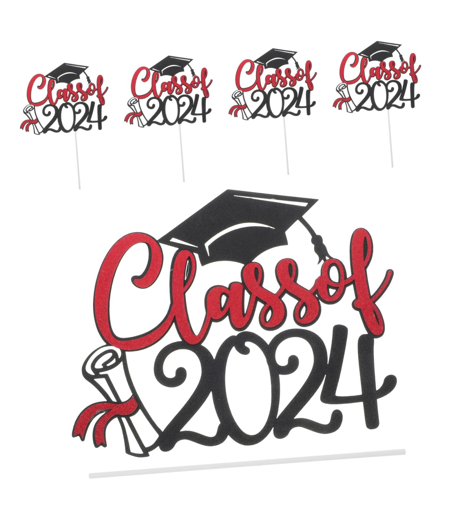 OFFSCH 5 Sets Cake Insert Top Hat Grad Party Decoration Graduation Grad Party Supplies Cupcake Decors Cake Decoration Red Paper European and American Graduation Season Red 16.00X13.00X0.10CM - Buy Online on SooperMarket.com