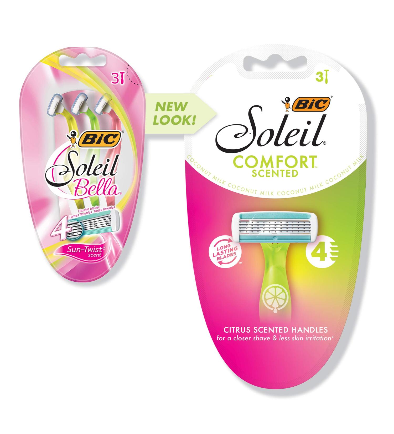 BIC Soleil Comfort Disposable Razors for Women - 4 Flexible Blades, Comfortable Grip, Assorted Colors - 3-Count - Buy Online on SooperMarket.com