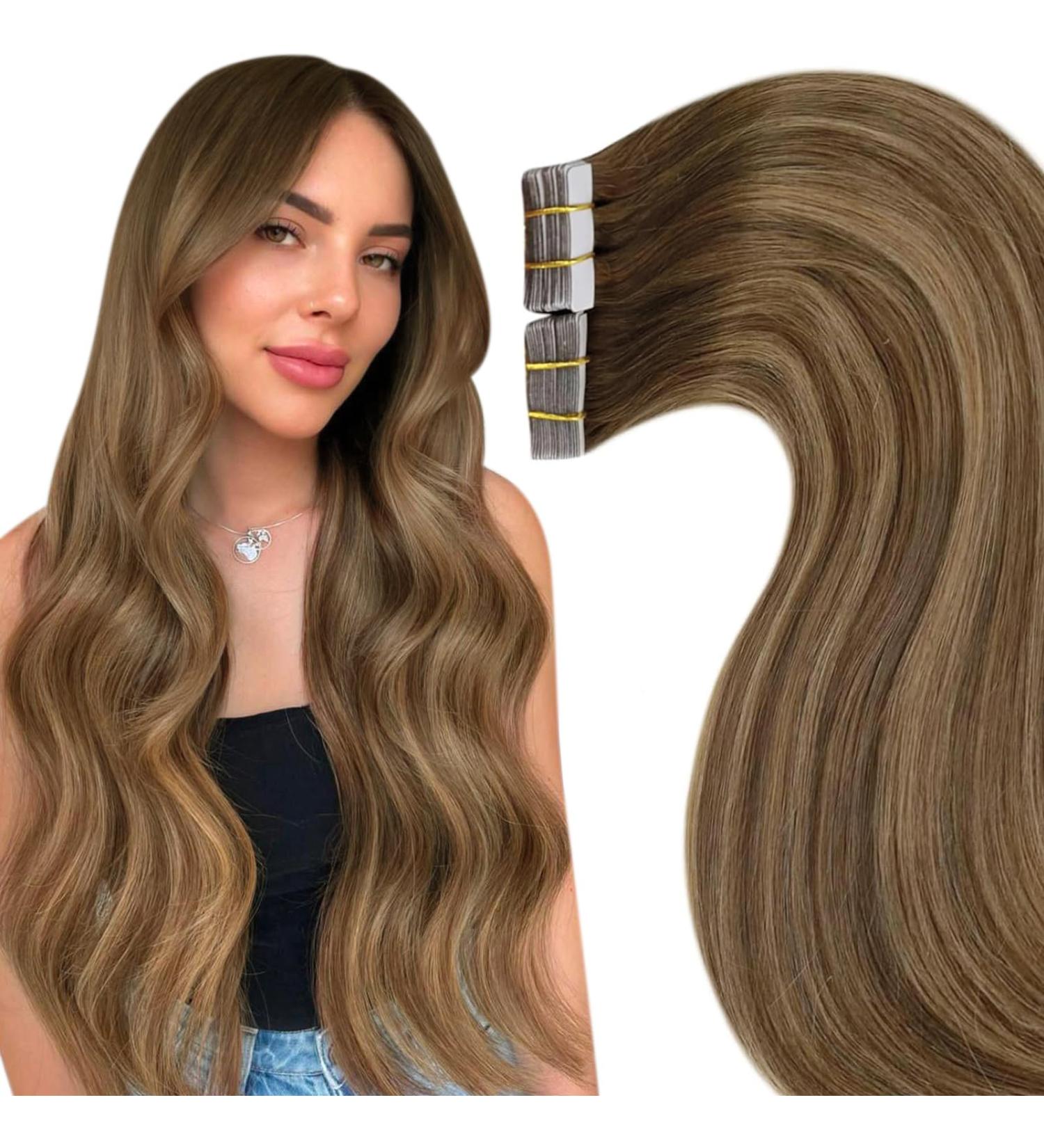 Shop Laavoo 60cm Real Hair Extensions - Ombre Brown Tape-in Balayage | 20 Pieces 50g #8/16/8 - Buy Online on SooperMarket.com