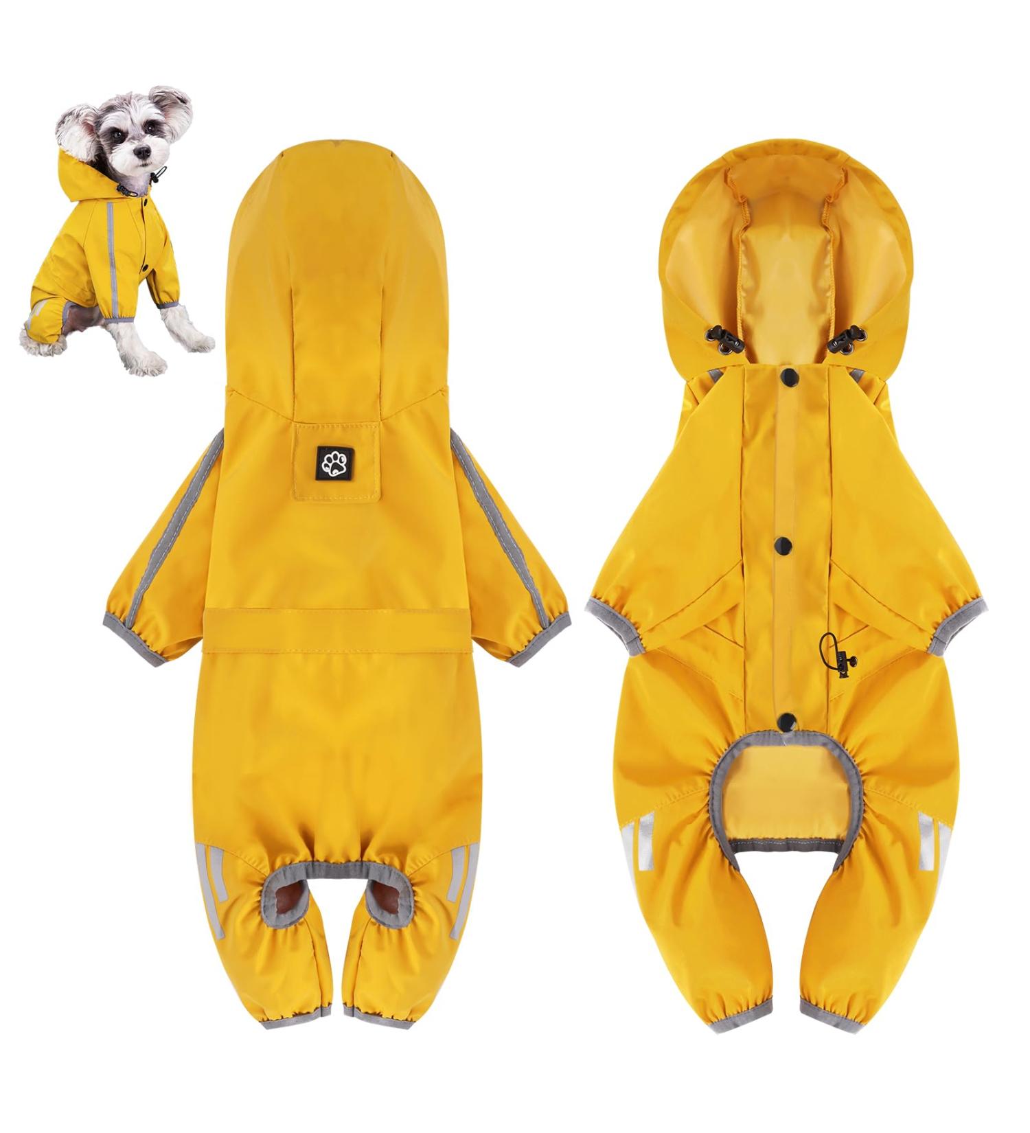 Dog Waterproof Raincoats Adjustable Drawstring Outdoor Puppy Raincoat Poncho Pet Hooded Waterproof Reflective Rain Coat for Small Medium Dogs (Yellow L) Large Yellow - Buy Online on SooperMarket.com
