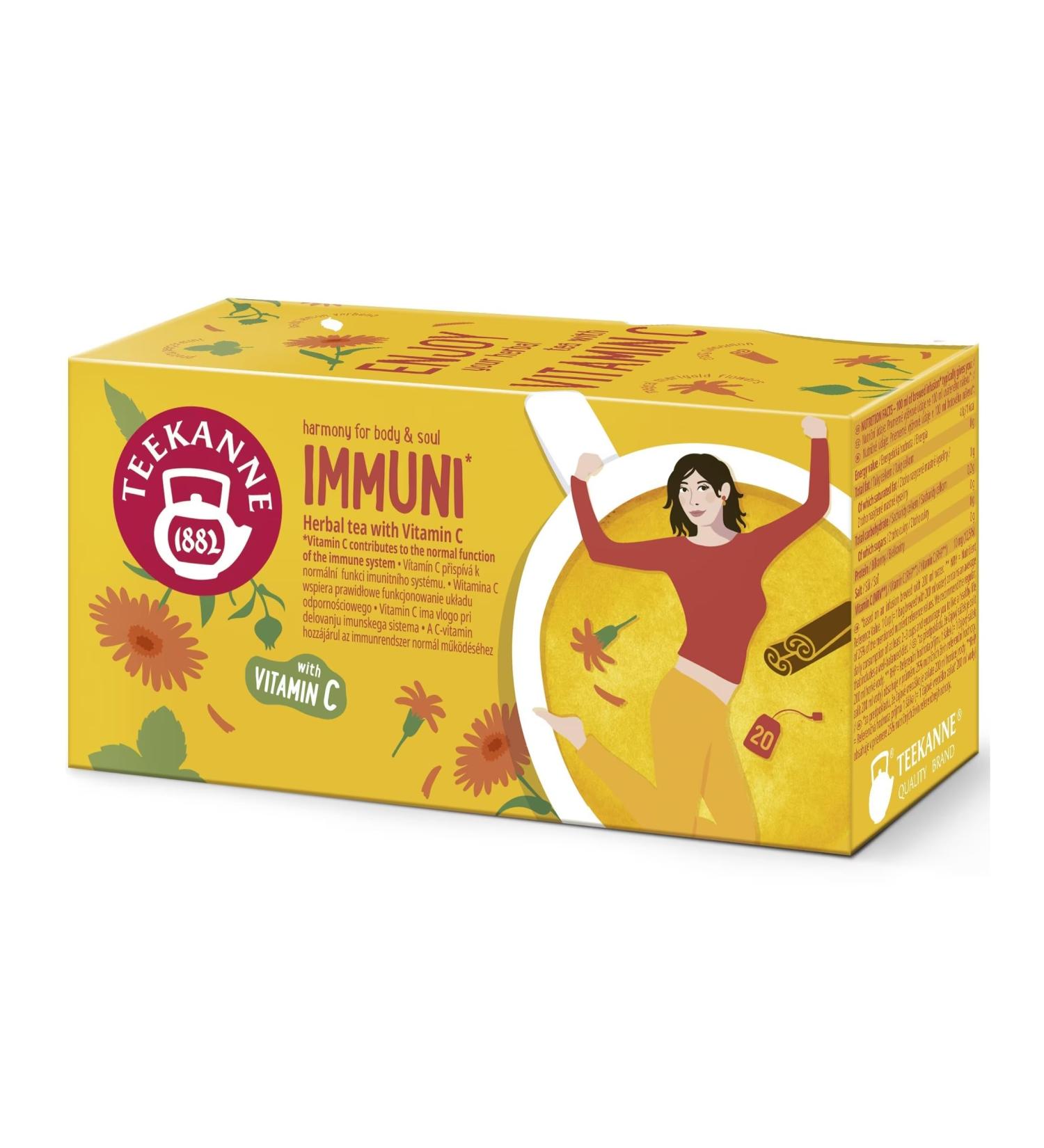 Teekanne Harmony Immuni Herbal Tea with Vitamin C Honeybush Lemon Verbena Peppermint Lemon Grass Marigold Immune System Support 20 Teabags